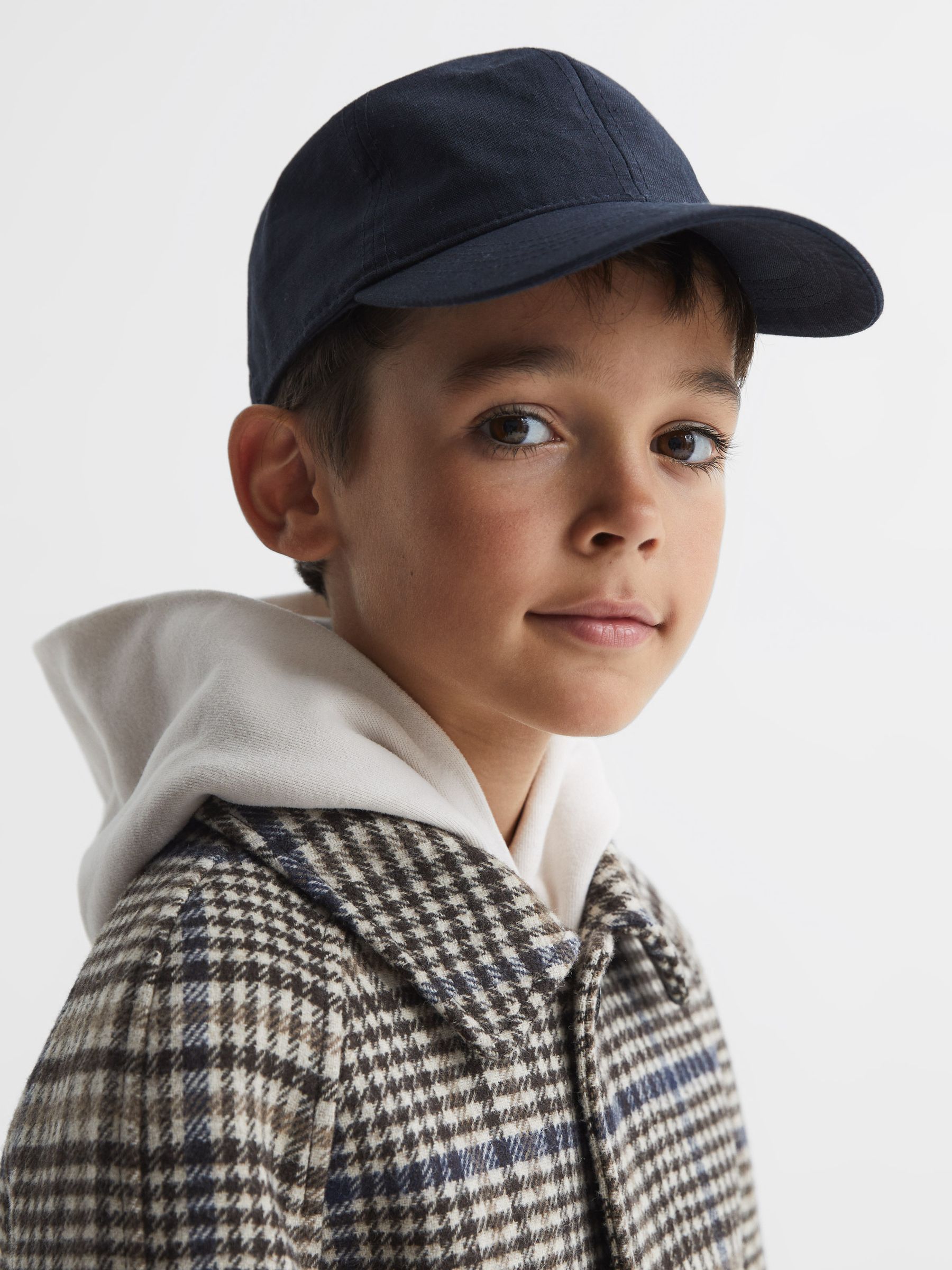 9-12 yrs Single Breasted Raglan Overcoat in Brown Check - Image 4 of 8