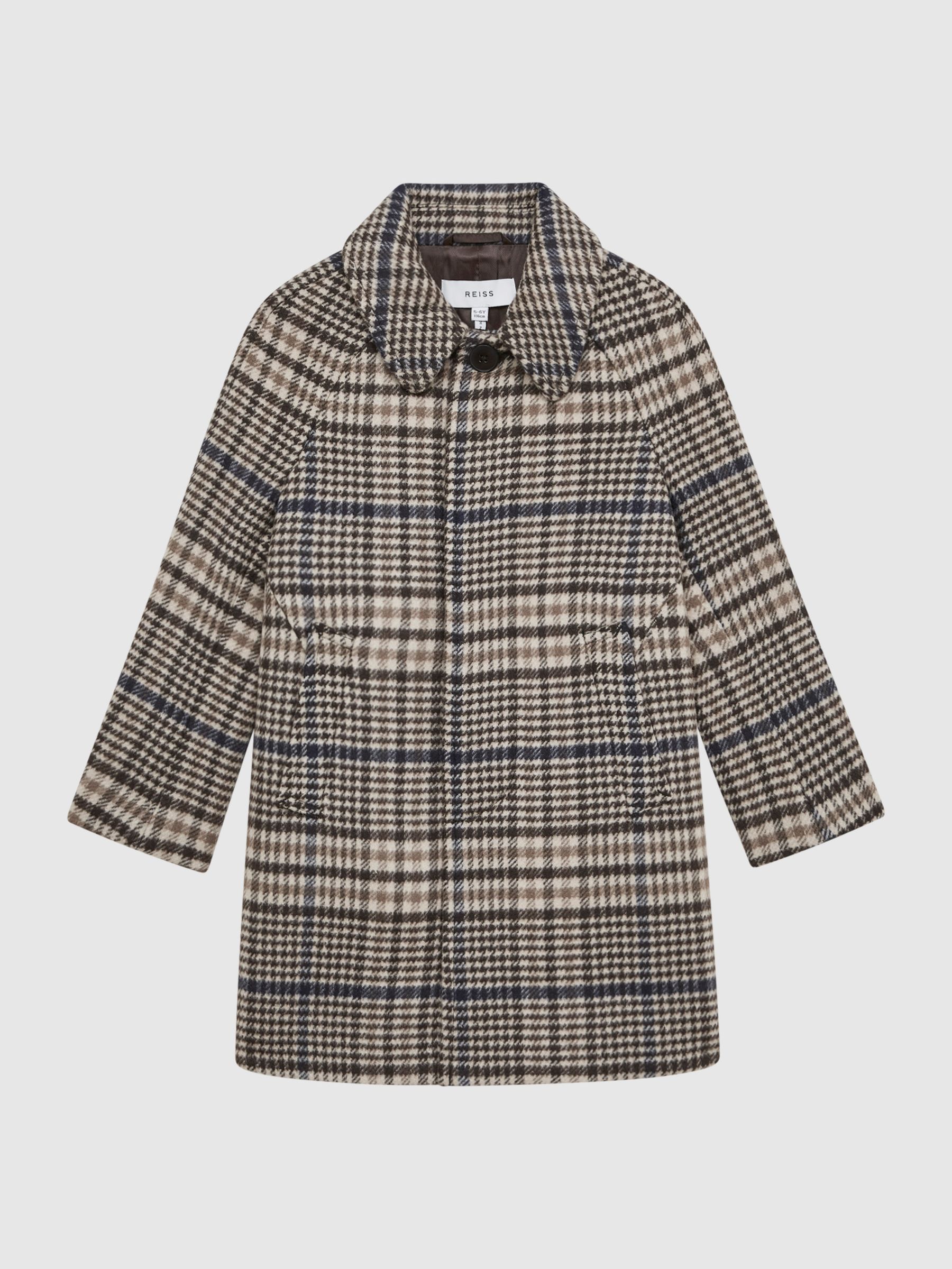 Junior Single Breasted Raglan Overcoat in Brown Check - Image 2 of 8