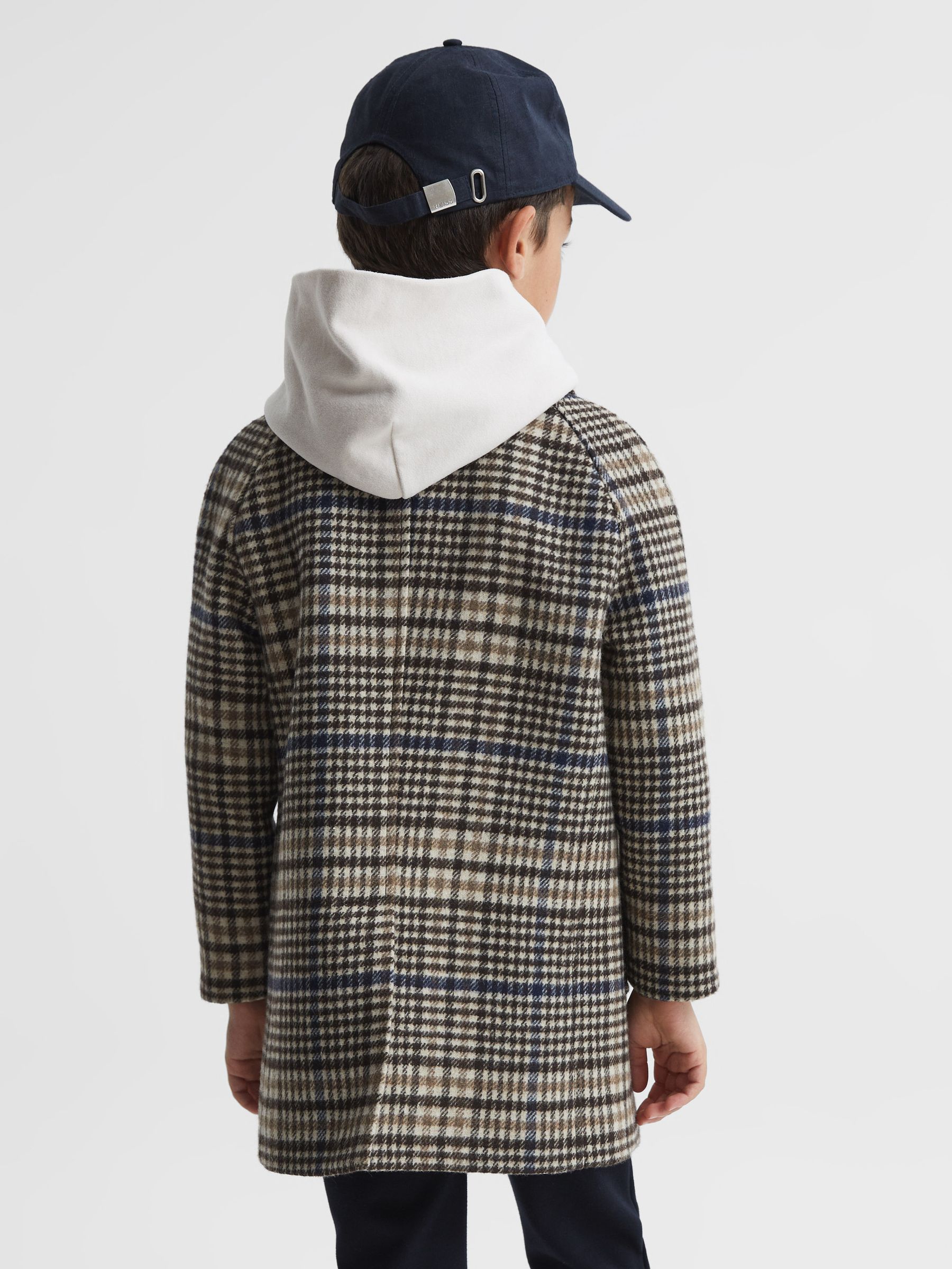 Junior Single Breasted Raglan Overcoat in Brown Check - Image 5 of 8