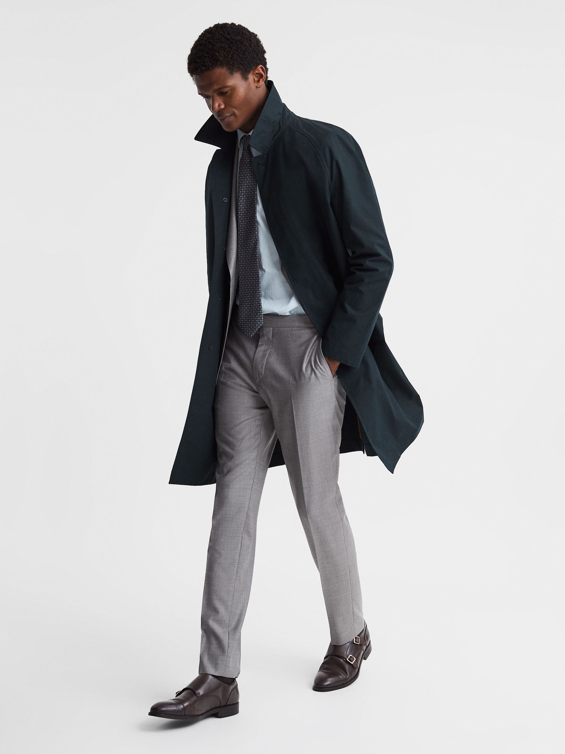 Private White Mid-Length Trench Coat in Navy - Image 4 of 11