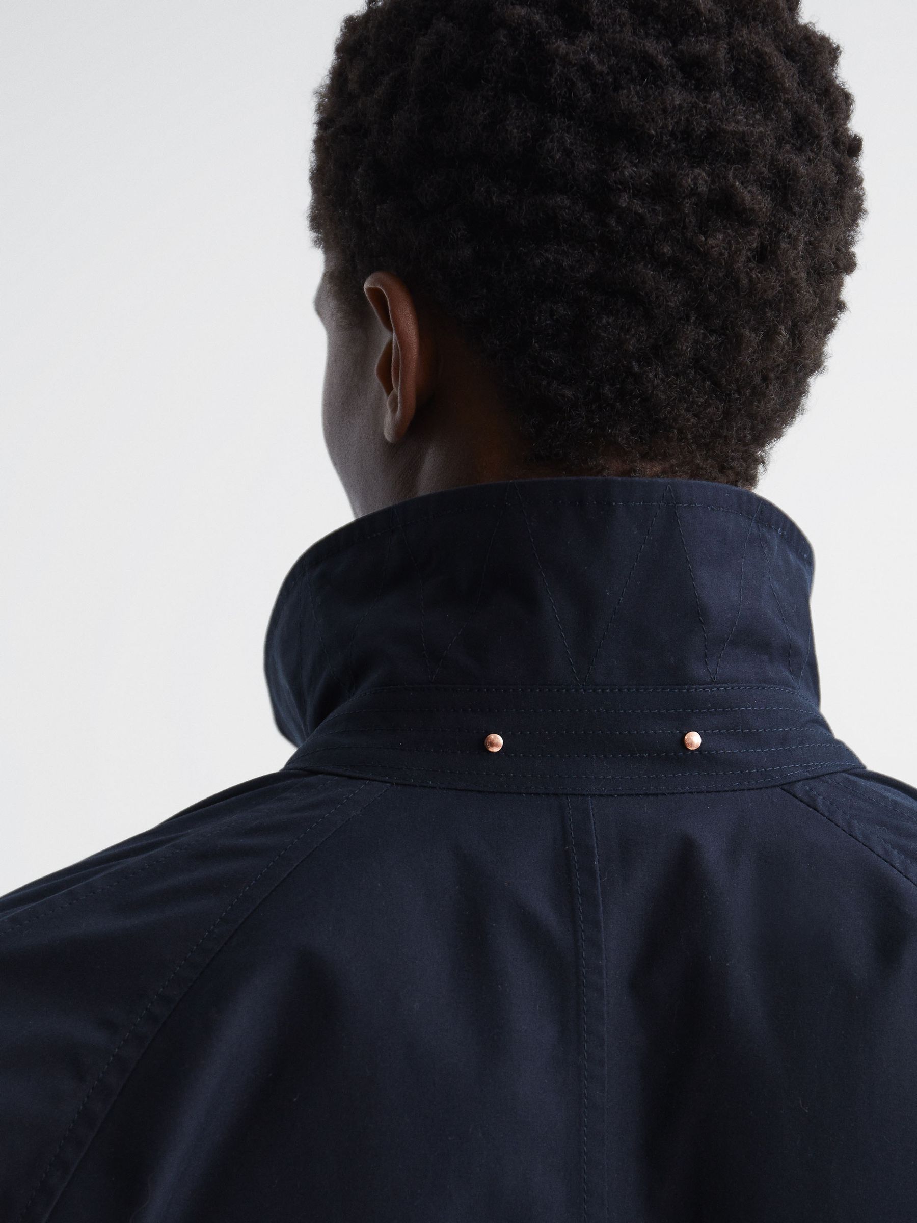 Private White Mid-Length Trench Coat in Navy - Image 6 of 11