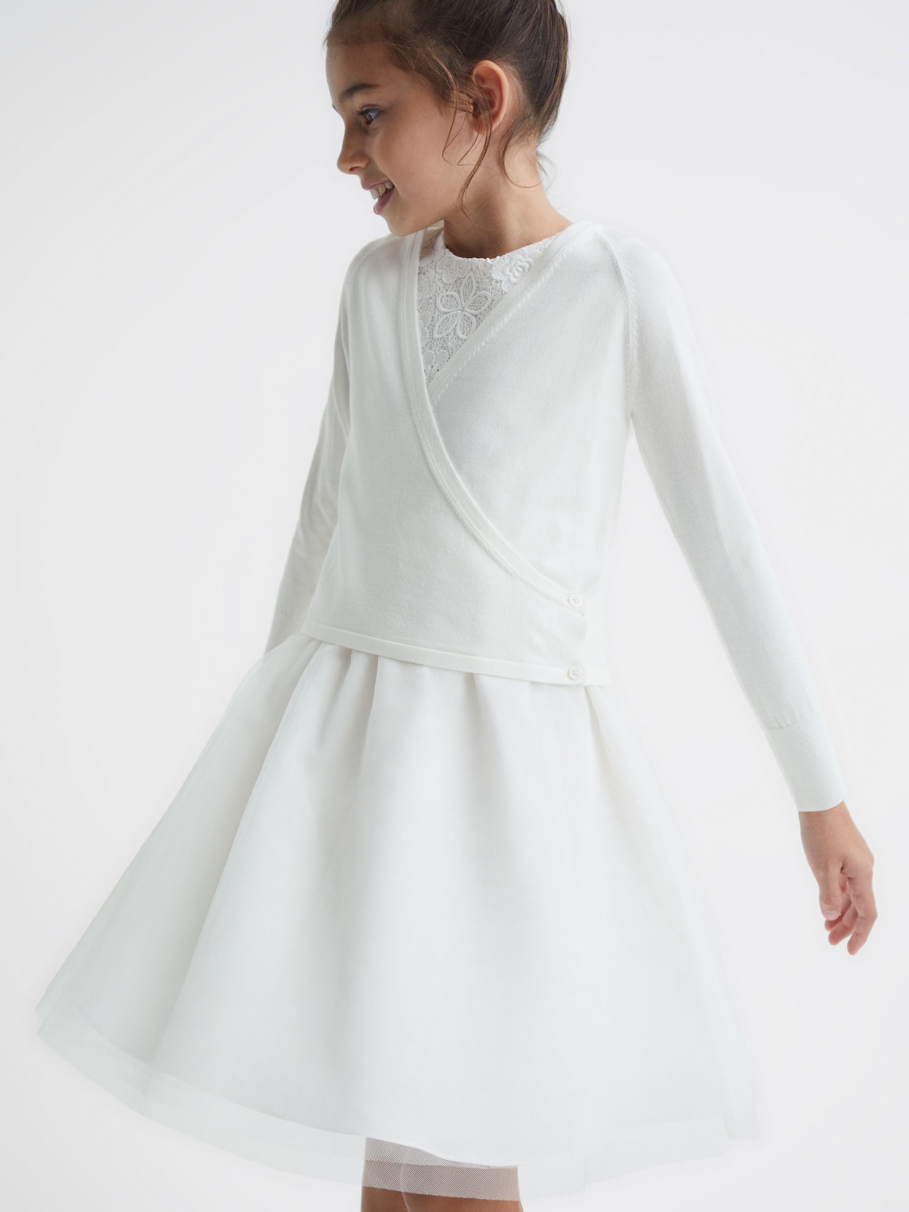 9-12 yrs V-Neck Wrap Cardigan in Ivory - Image 3 of 6