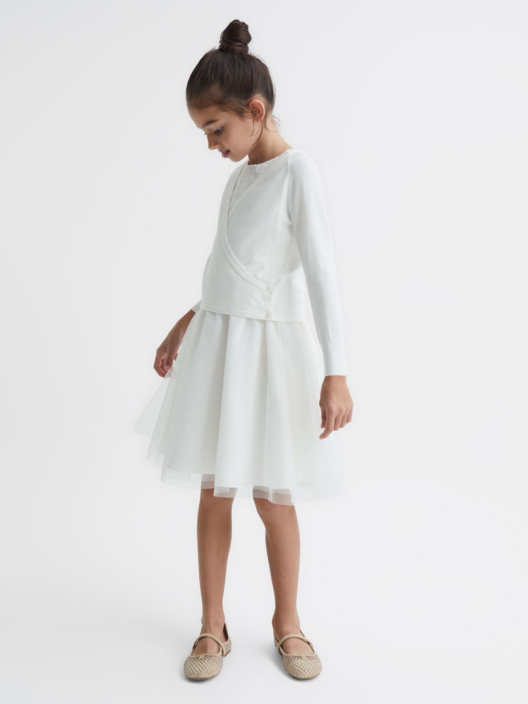 Junior V-Neck Wrap Cardigan in Ivory - Image 3 of 6