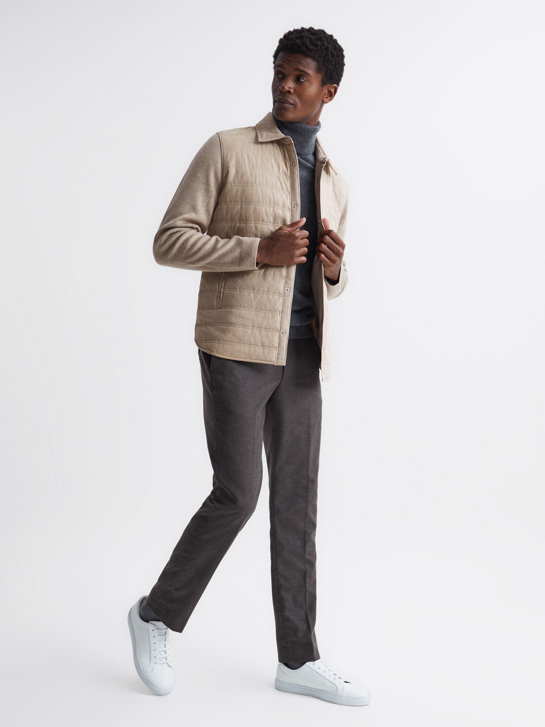 Alcantara Quilted Hybrid Jacket in Oatmeal - Image 3 of 7