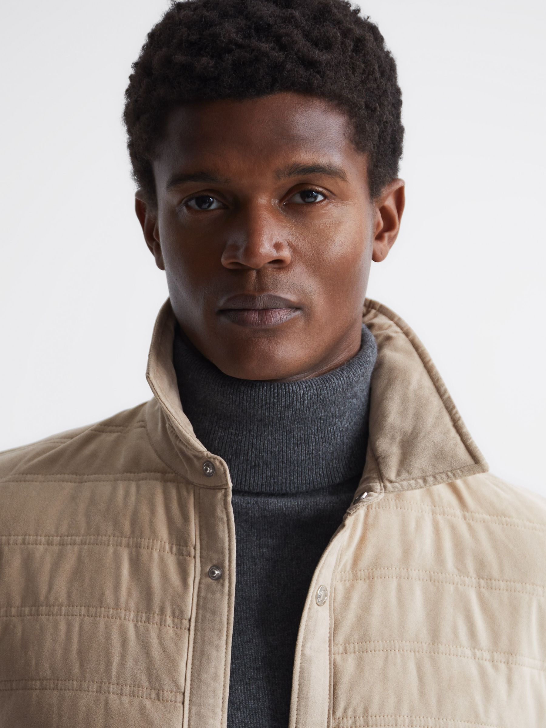 Alcantara Quilted Hybrid Jacket in Oatmeal - Image 4 of 7
