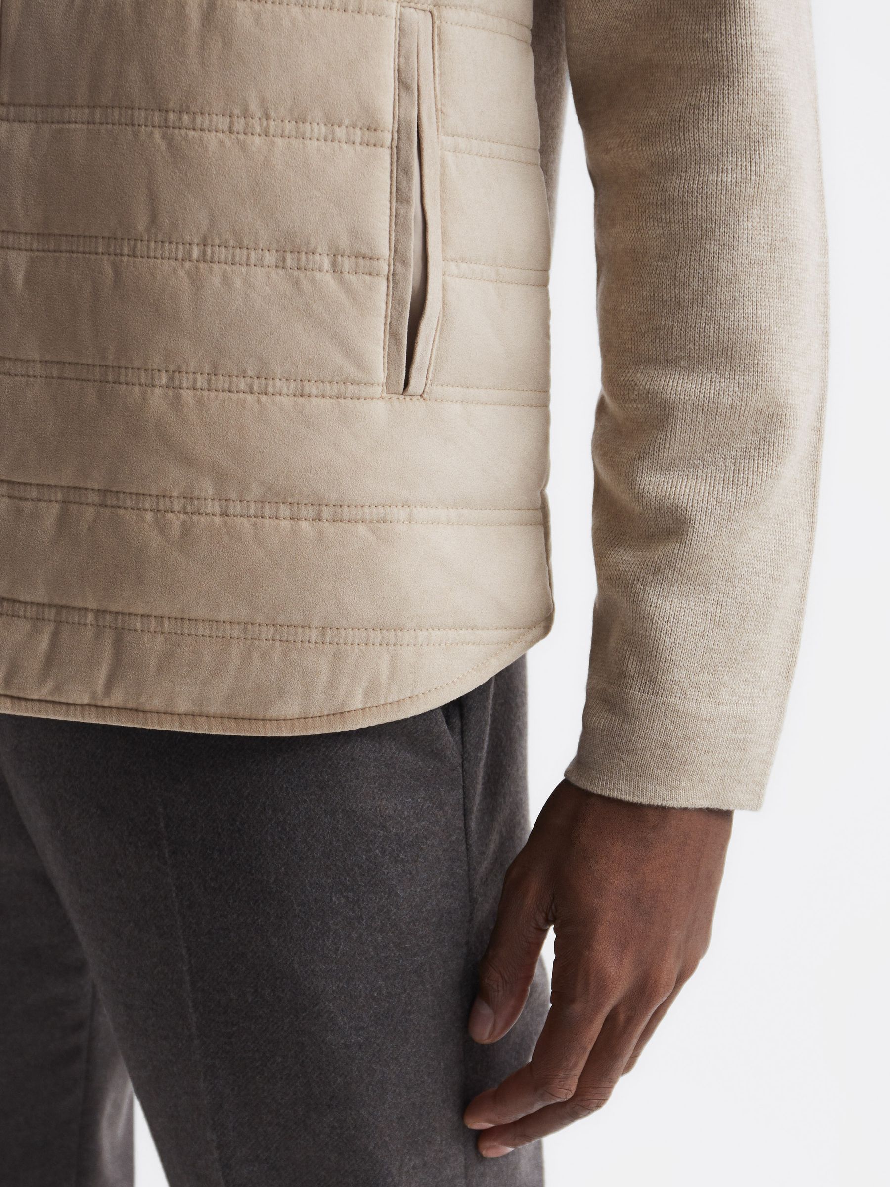 Alcantara Quilted Hybrid Jacket in Oatmeal - Image 6 of 7
