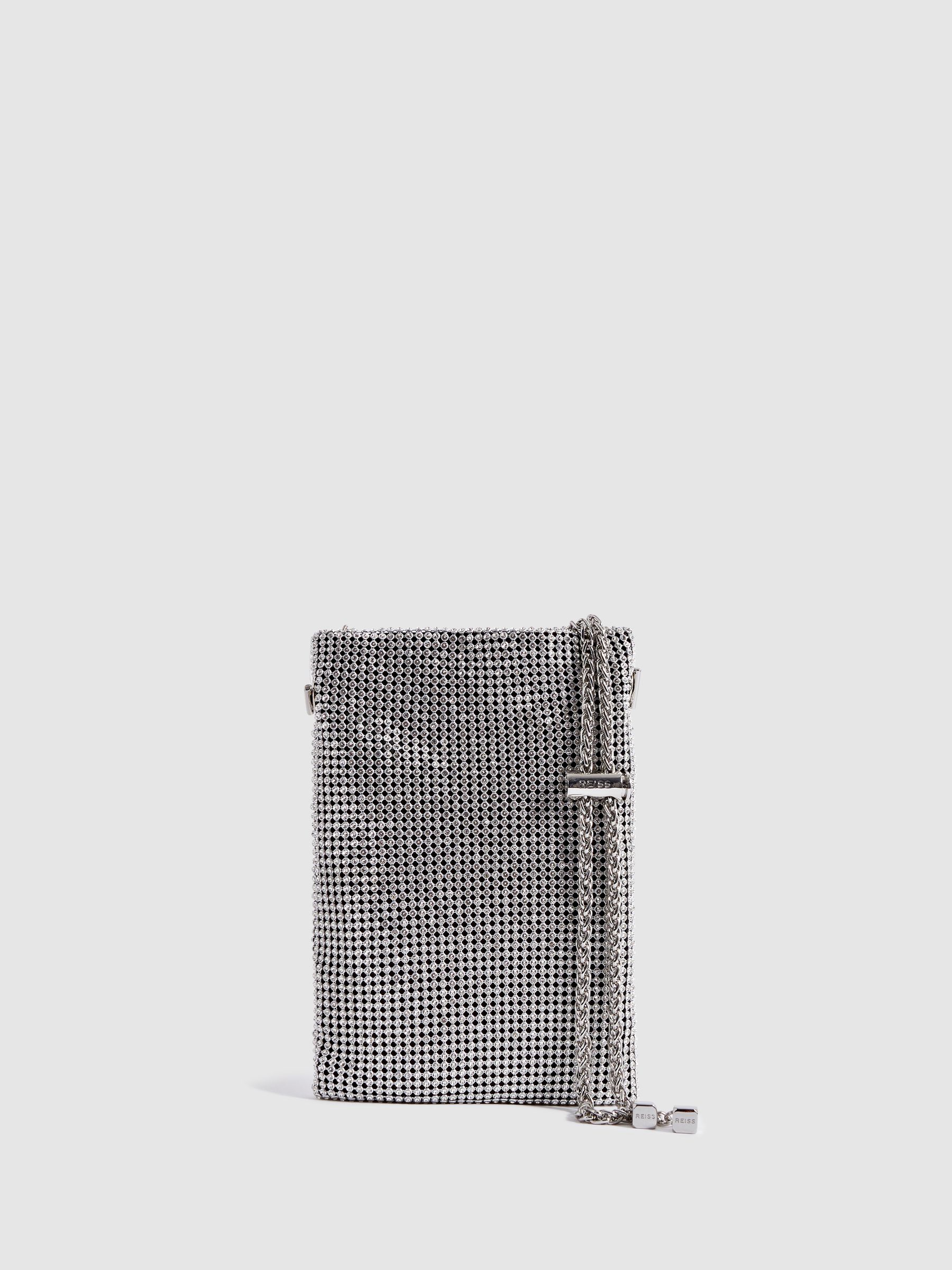 Crystal-Mesh Shoulder Pouch in Silver - Image 1 of 6