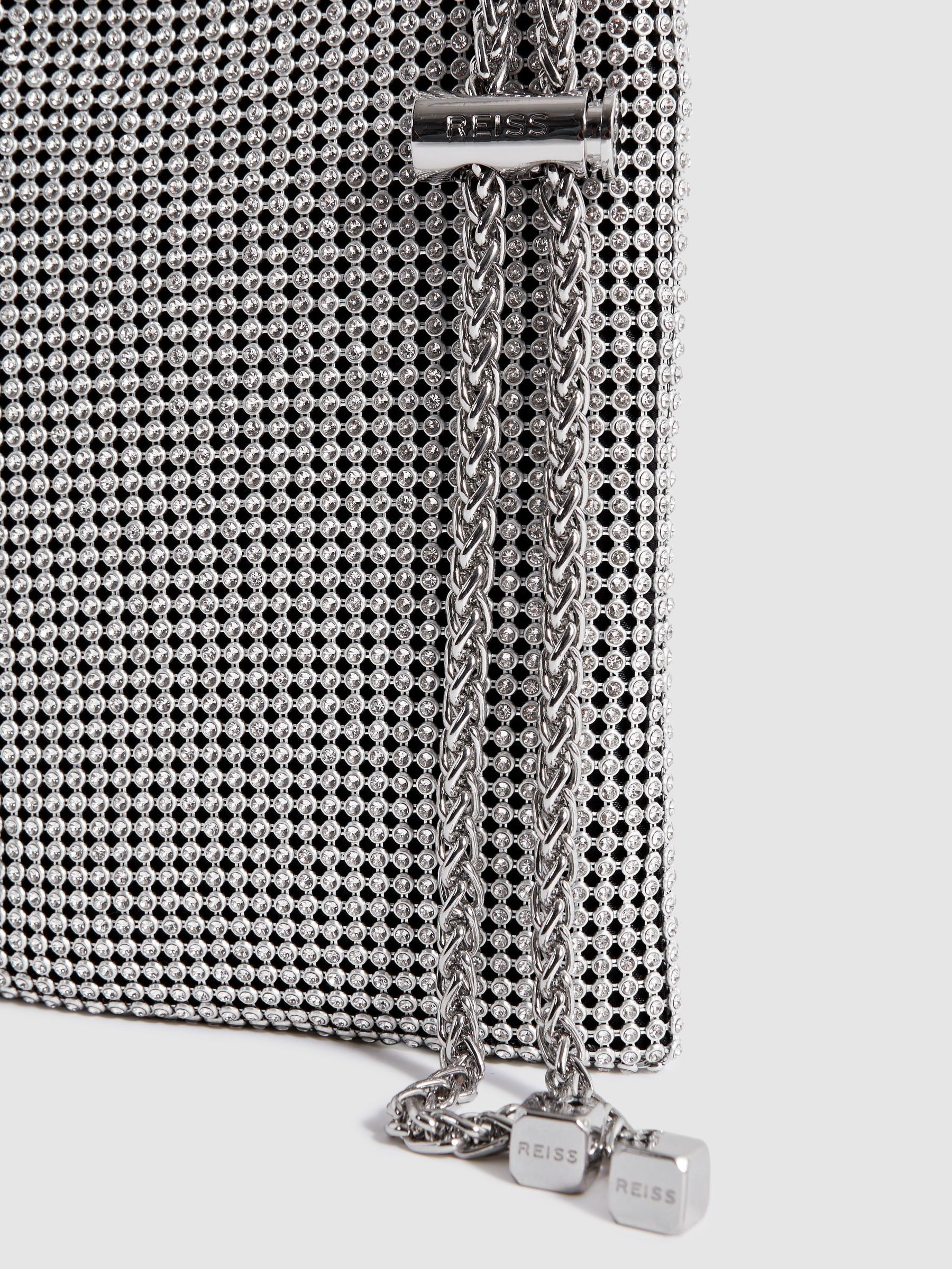 Crystal-Mesh Shoulder Pouch in Silver - Image 3 of 6