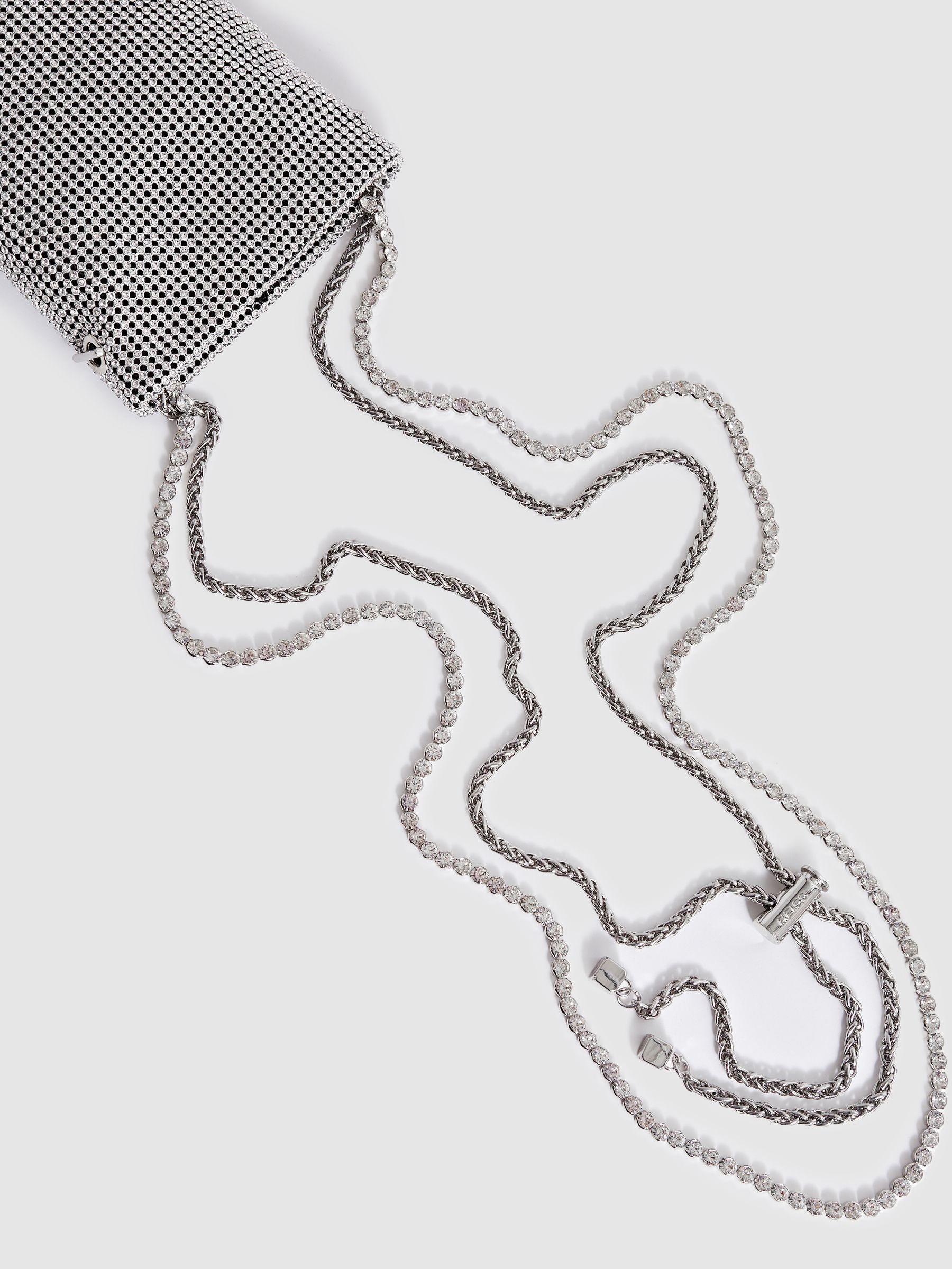Crystal-Mesh Shoulder Pouch in Silver - Image 5 of 6