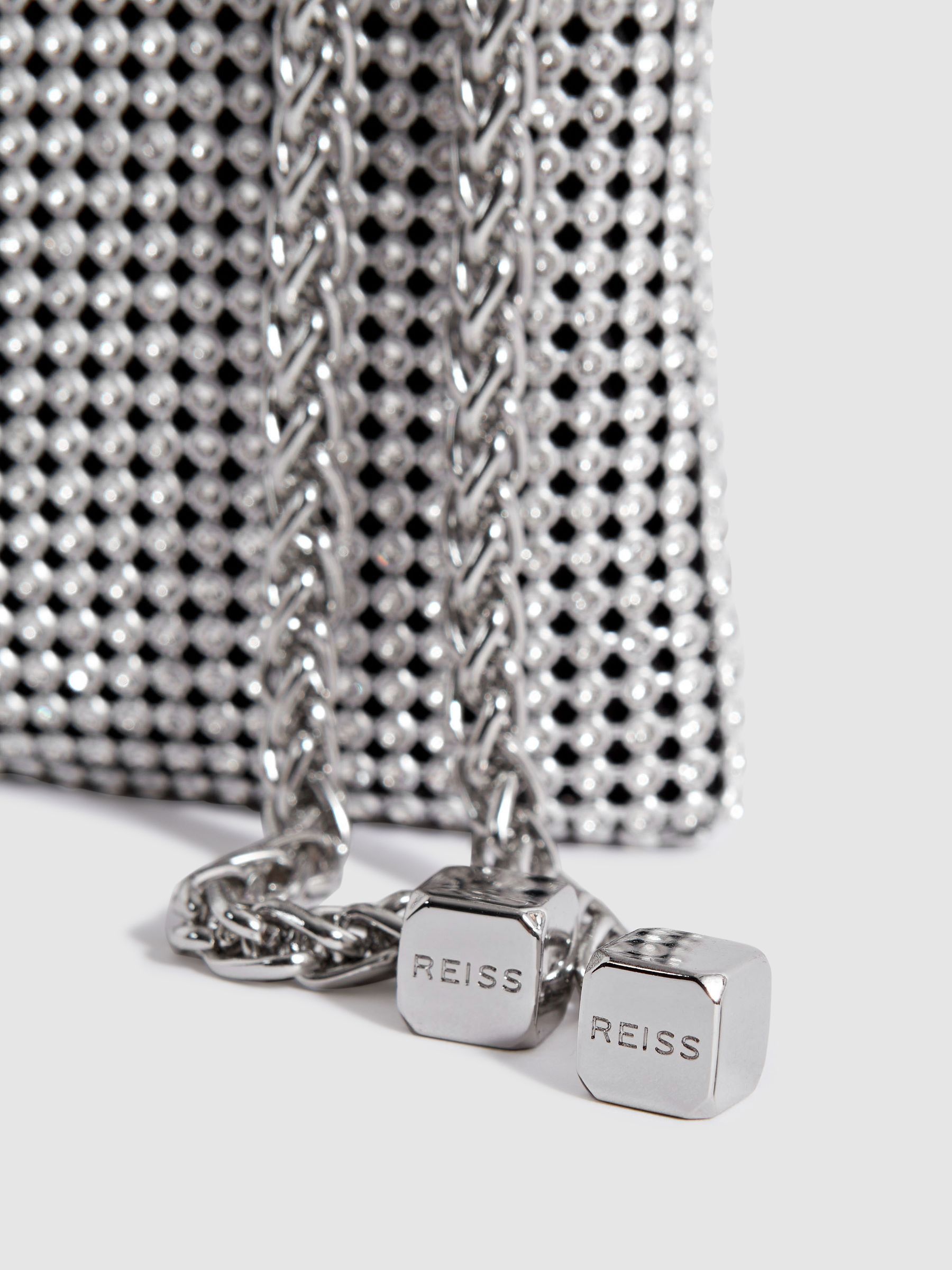 Crystal-Mesh Shoulder Pouch in Silver - Image 6 of 6