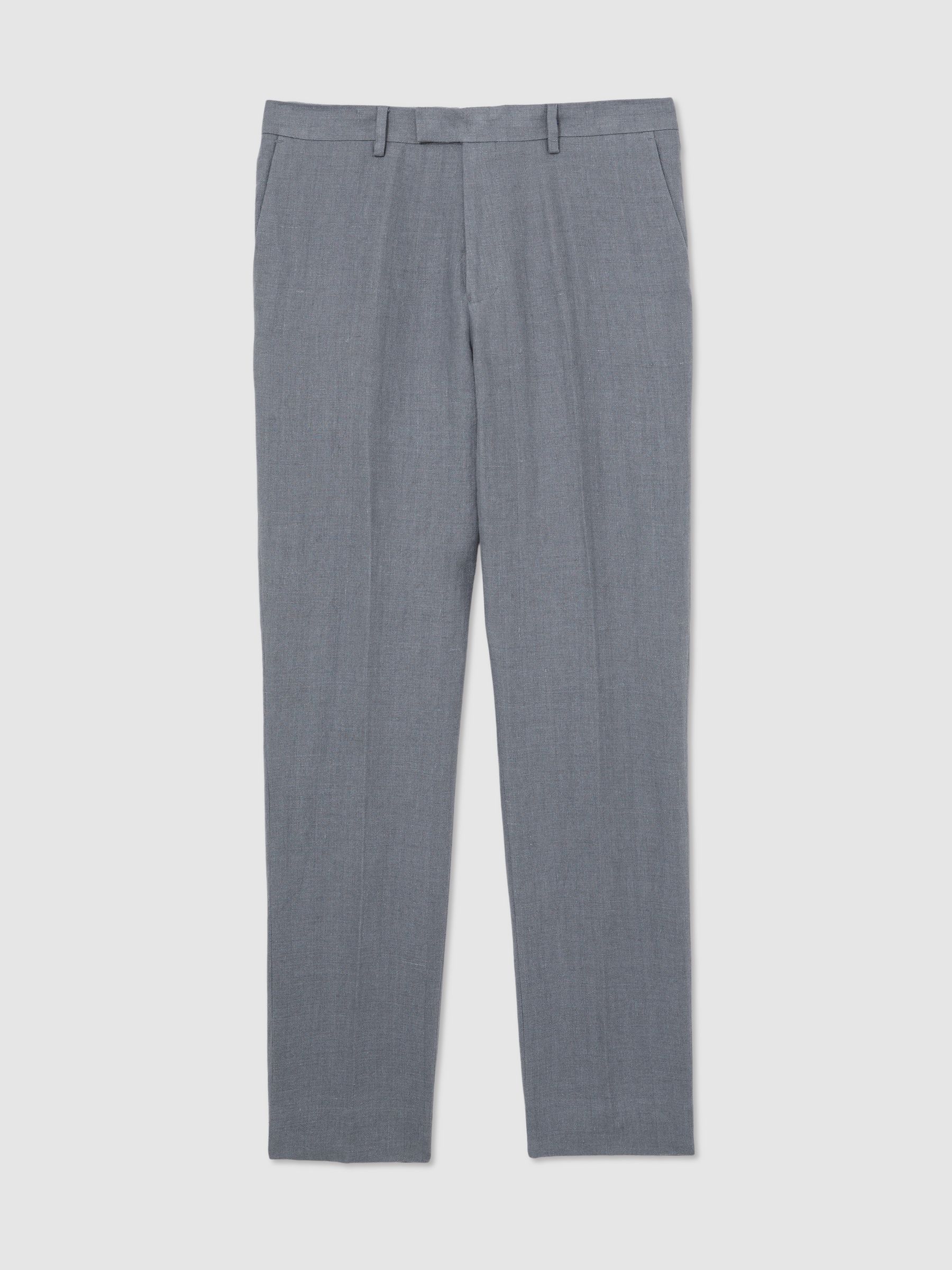 Linen Slim-Fit Suit Trousers in Airforce Blue - Image 2 of 6 Linen Slim-Fit Suit Trousers in Airforce Blue - Image 2 of 6