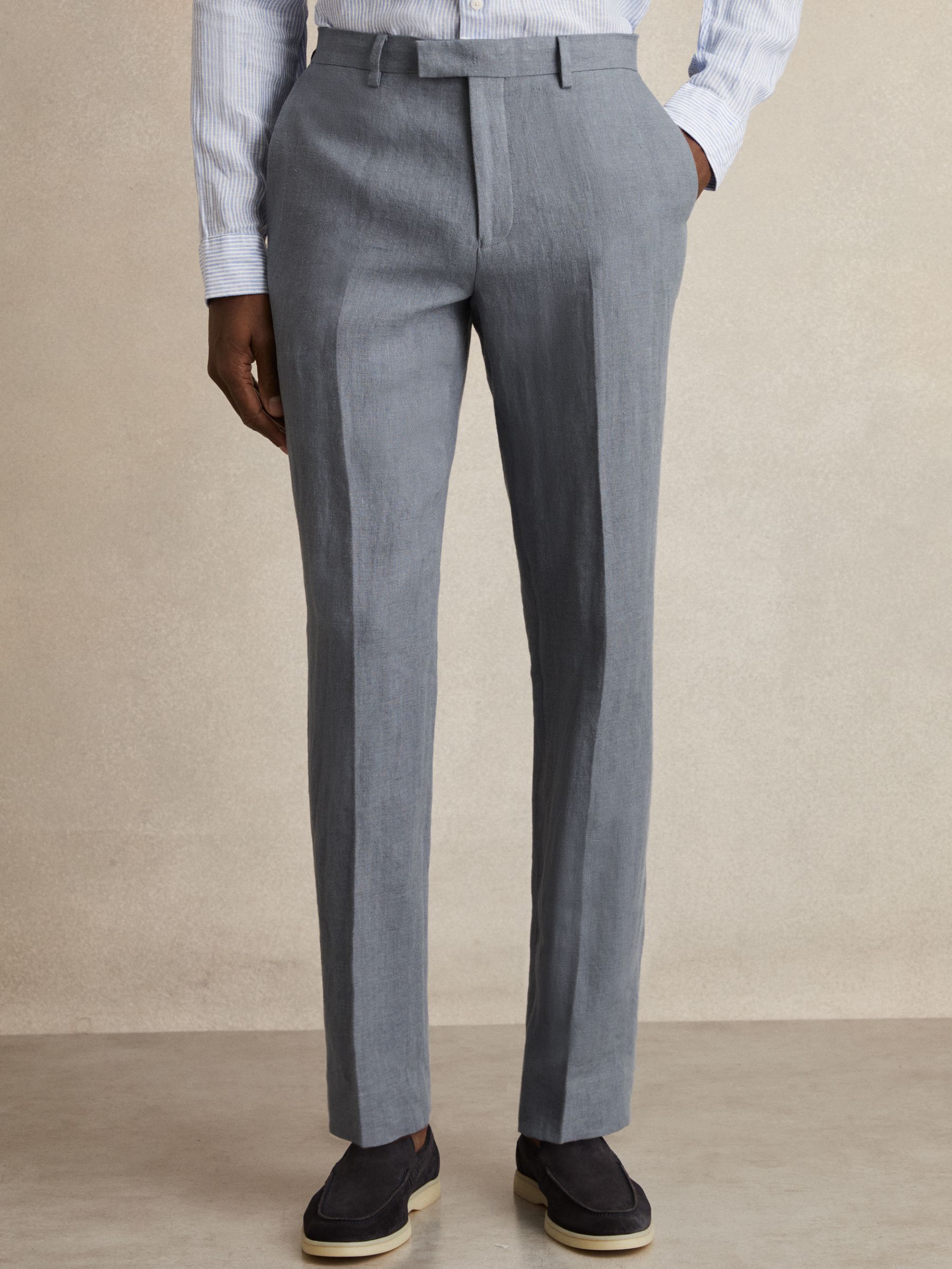 Linen Slim-Fit Suit Trousers in Airforce Blue - Image 3 of 6