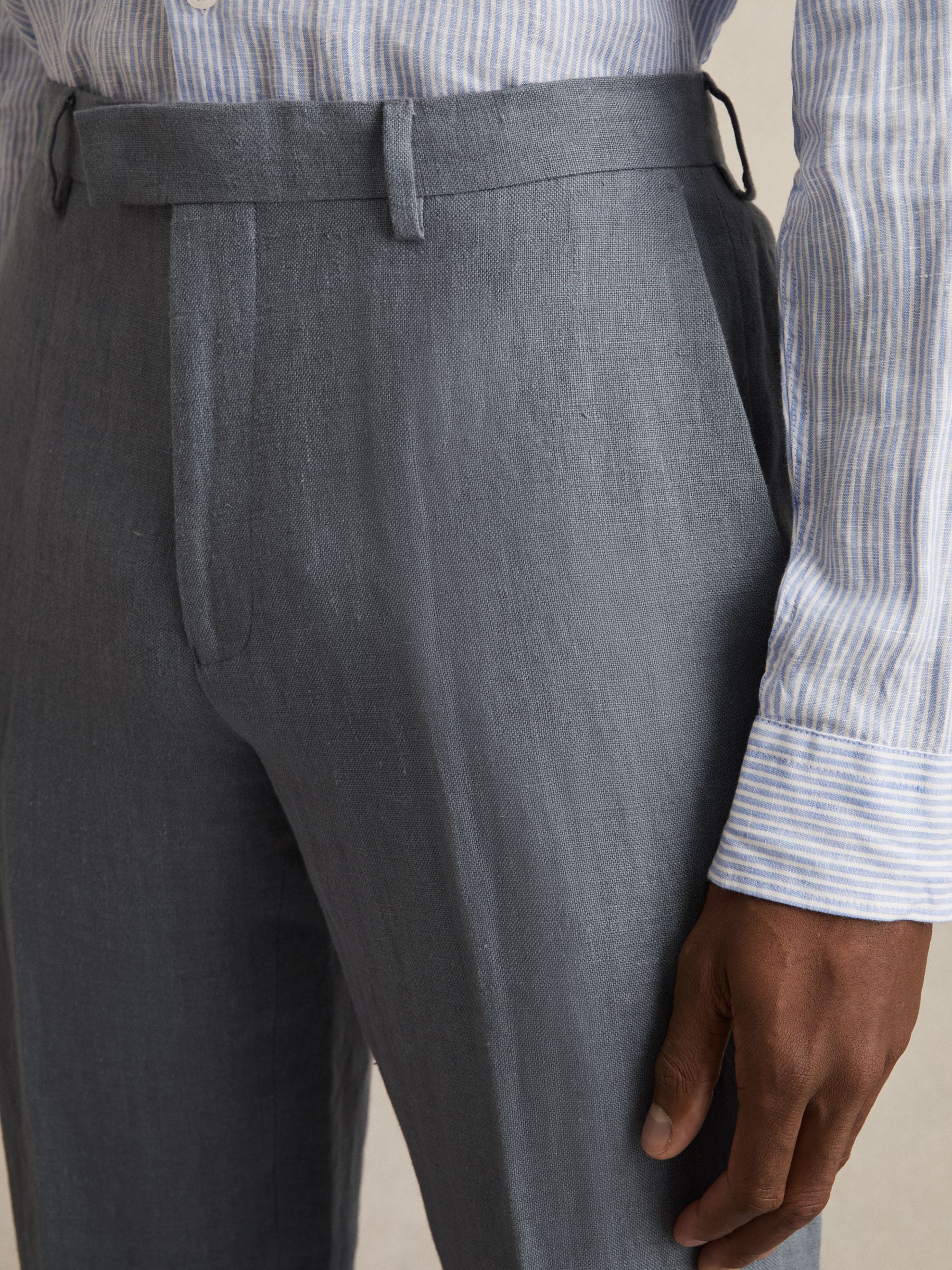 Linen Slim-Fit Suit Trousers in Airforce Blue - Image 4 of 6
