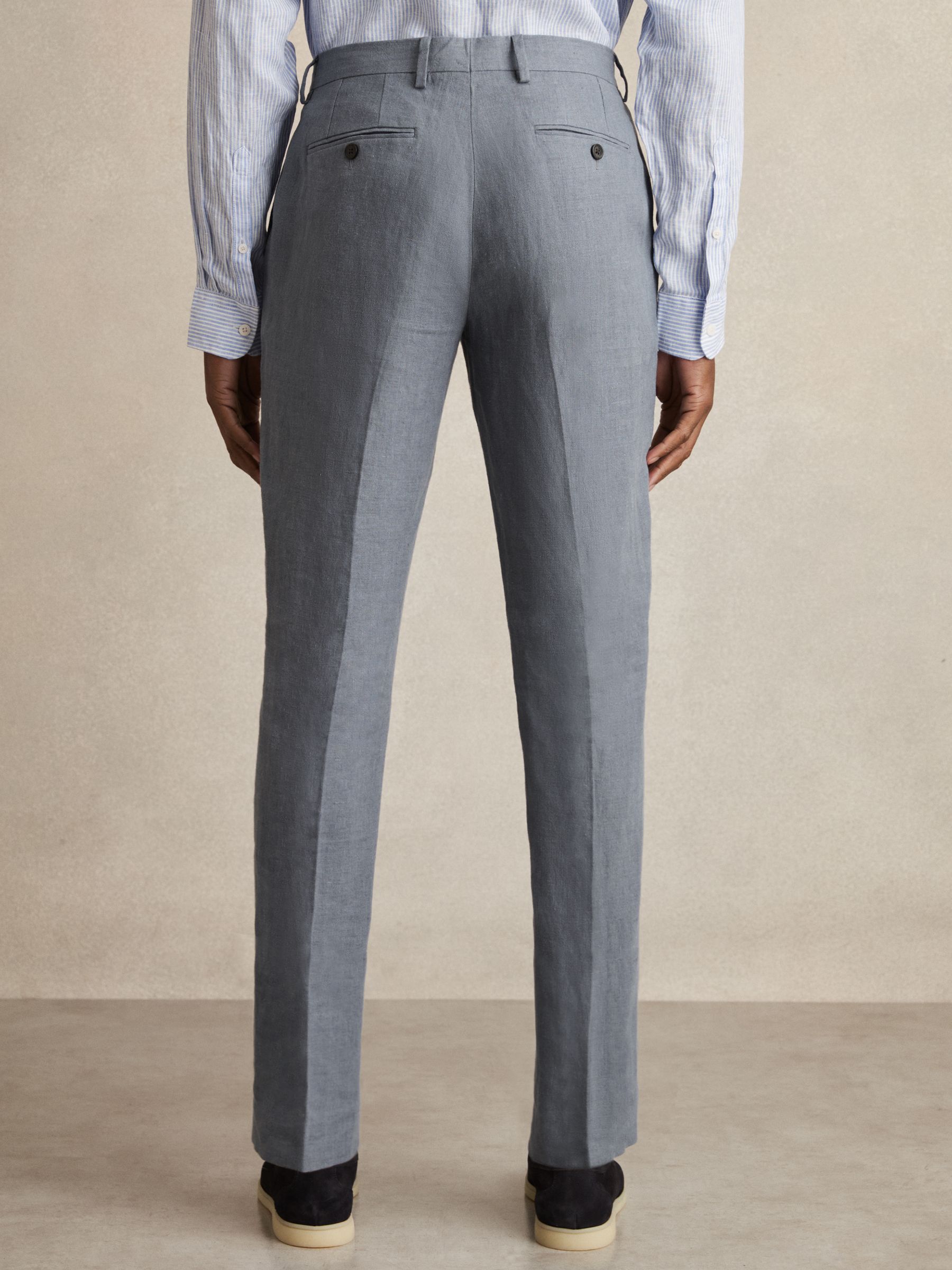 Linen Slim-Fit Suit Trousers in Airforce Blue - Image 5 of 6