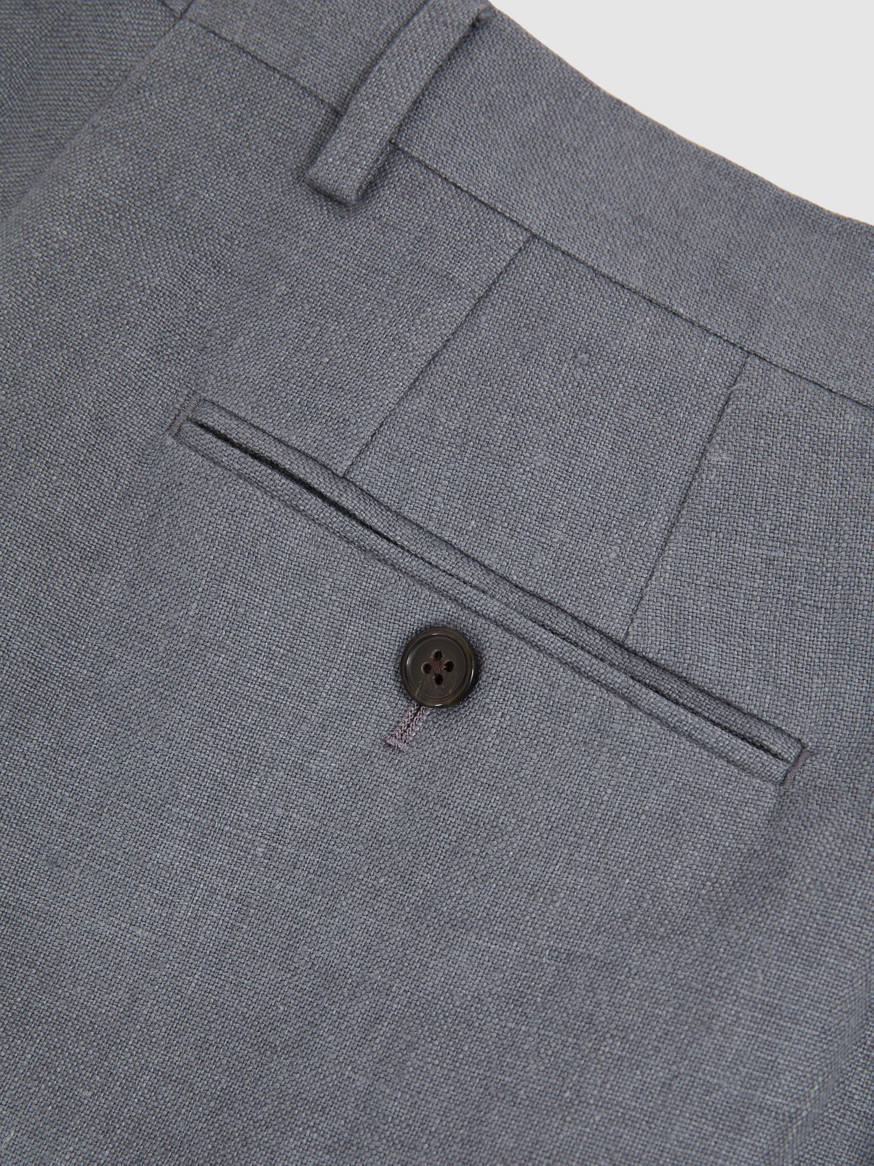 Linen Slim-Fit Suit Trousers in Airforce Blue - Image 6 of 6