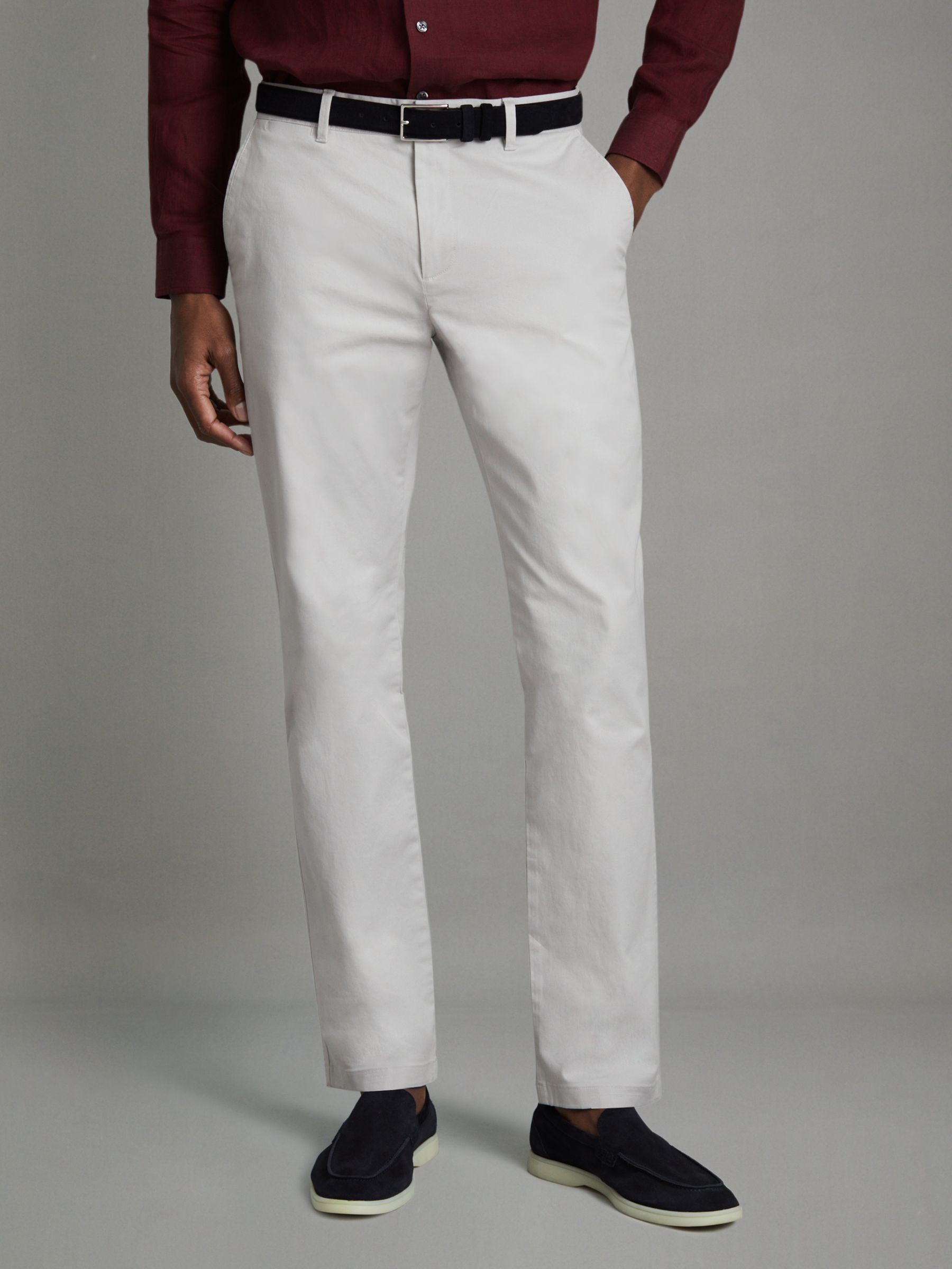 Slim Fit Washed Cotton Blend Chinos in Ice Grey - Image 1 of 6