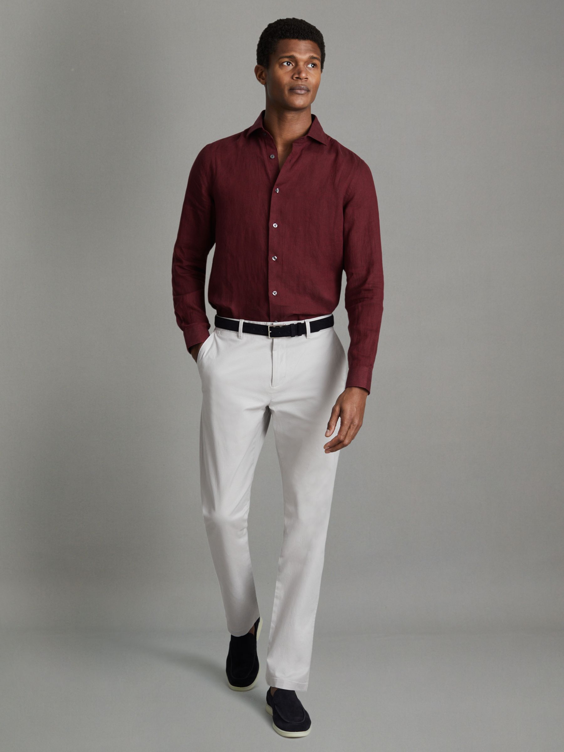 Slim Fit Washed Cotton Blend Chinos in Ice Grey - Image 3 of 6