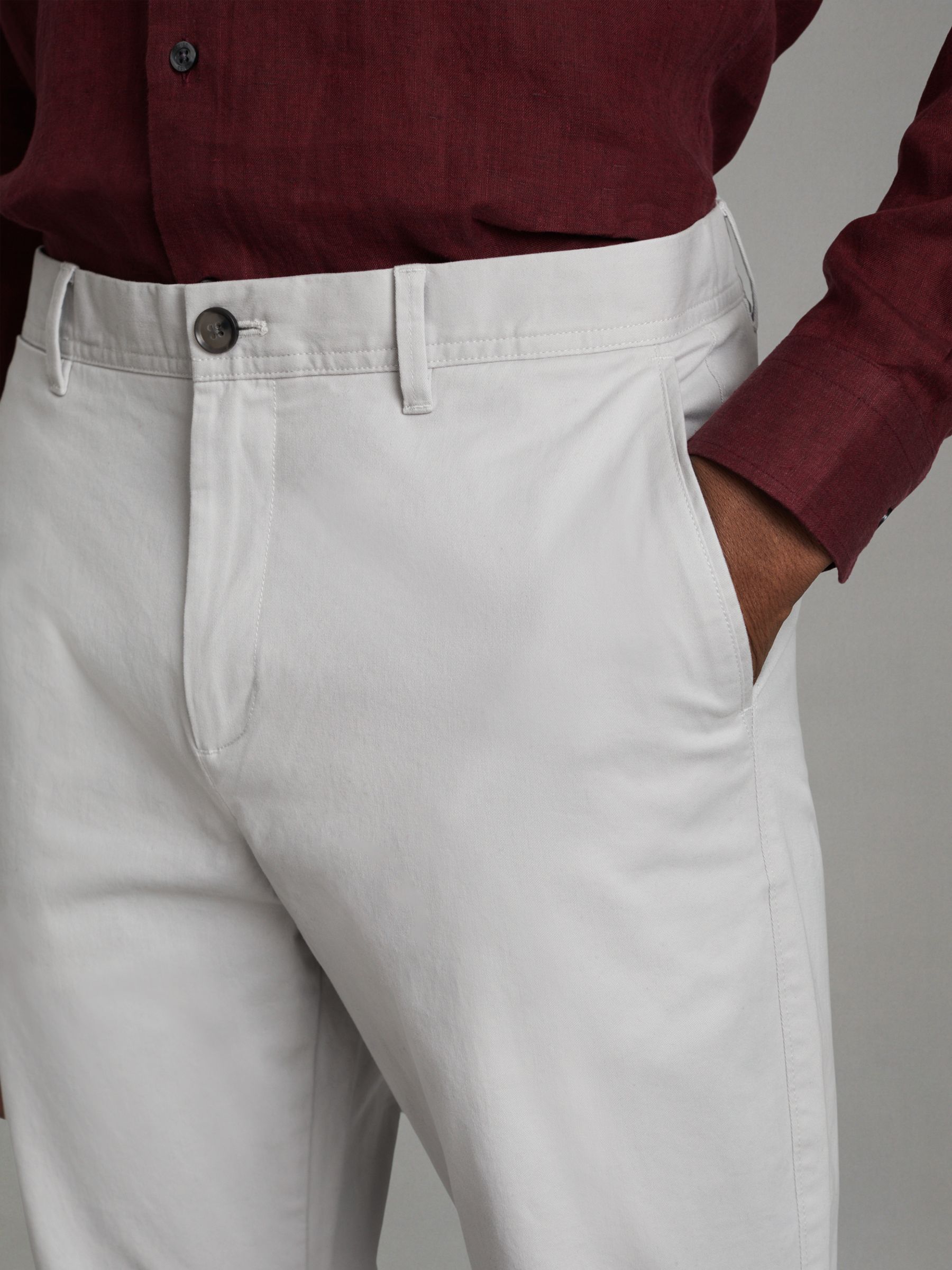 Slim Fit Washed Cotton Blend Chinos in Ice Grey - Image 4 of 6