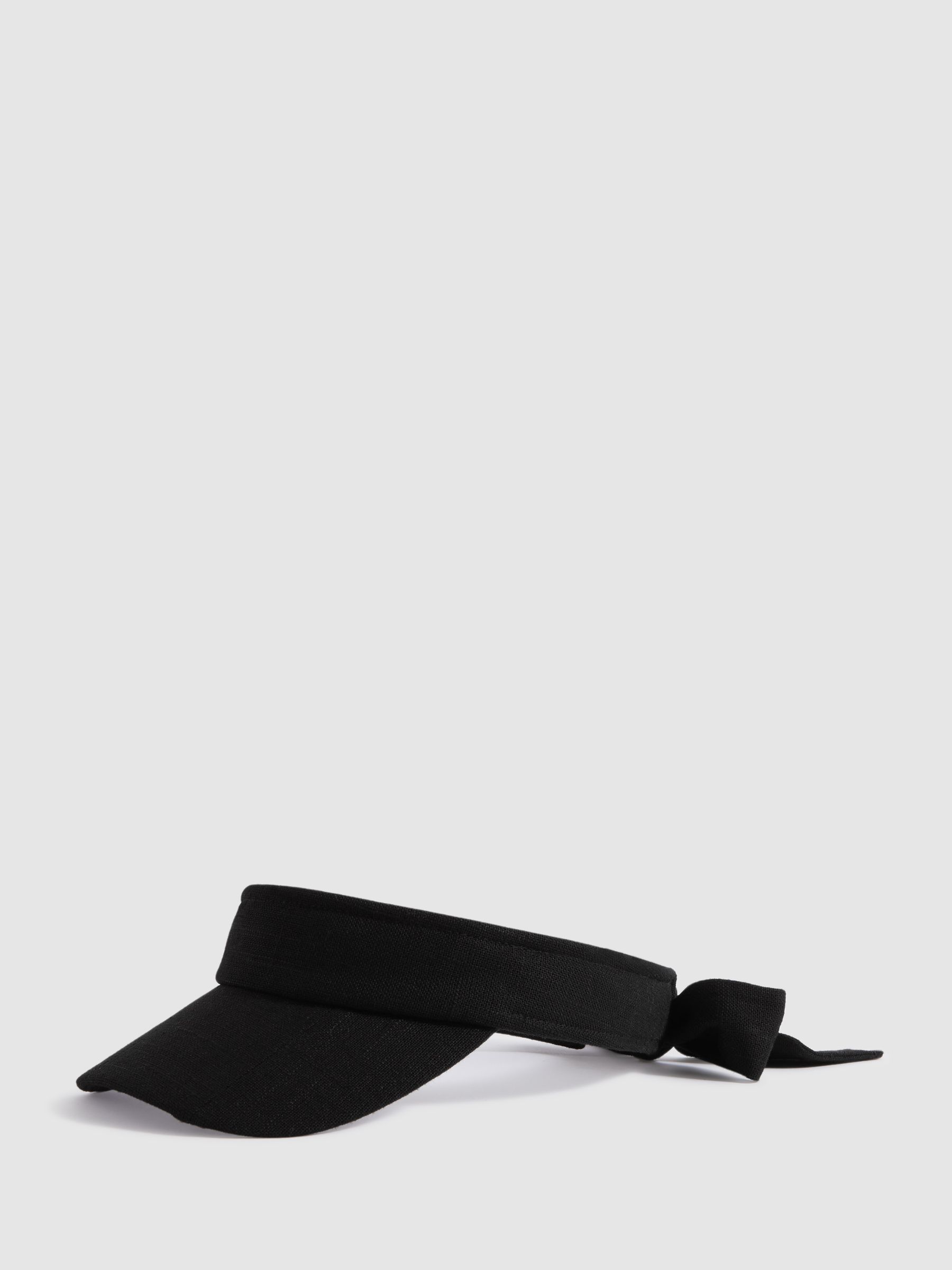 Tie Back Visor with Linen in Black - Image 1 of 5