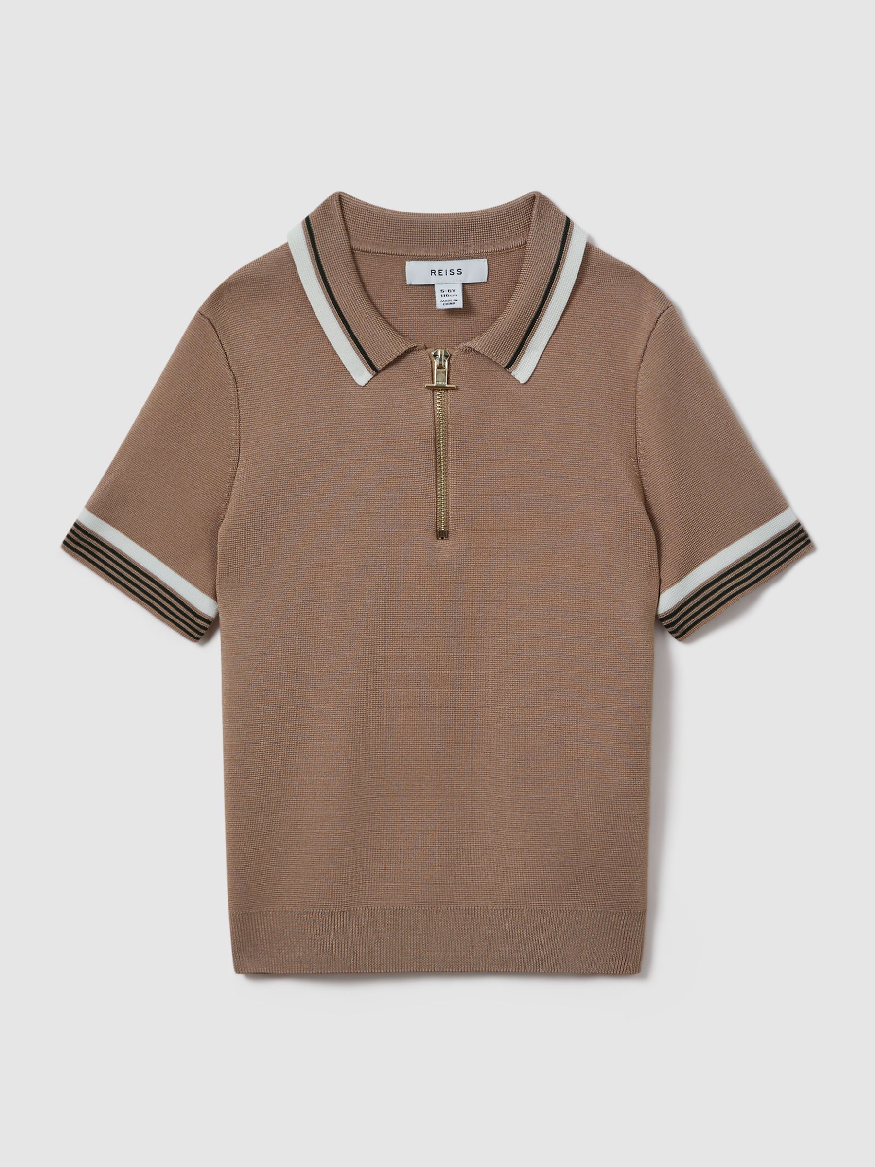 Reiss 13-14 yrs Half-Zip Polo Shirt in Warm Taupe REISS