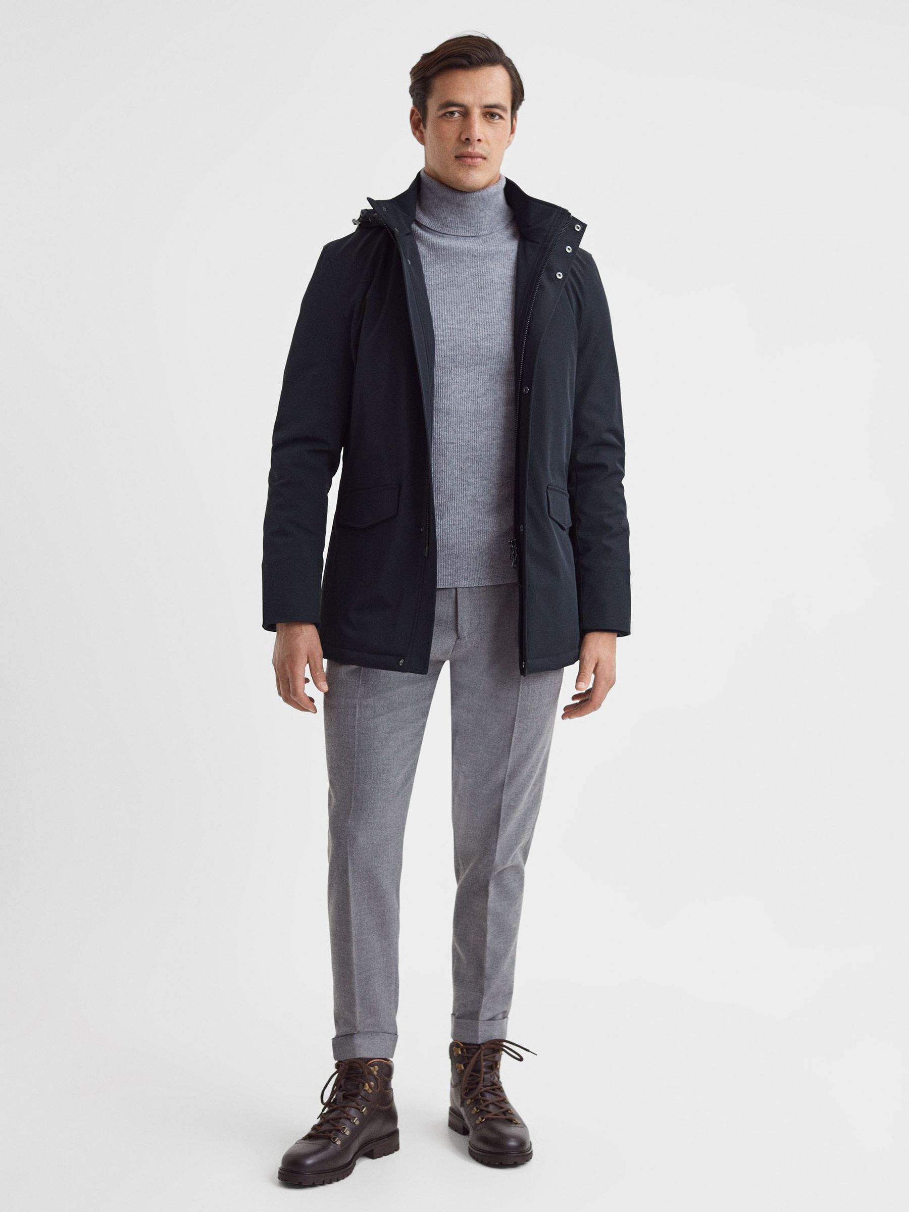 Water Repellent Removable Hooded Coat in Navy - Image 3 of 6