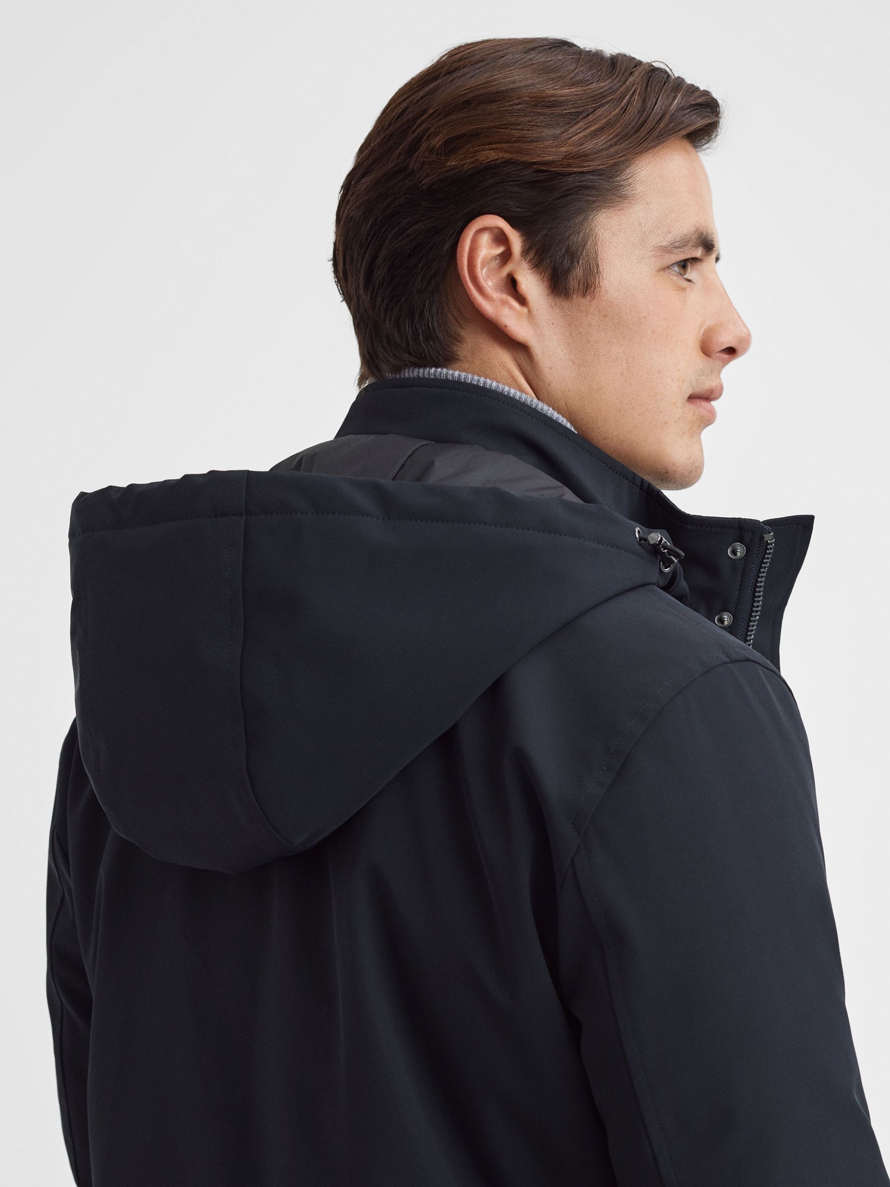 Water Repellent Removable Hooded Coat in Navy - Image 4 of 6
