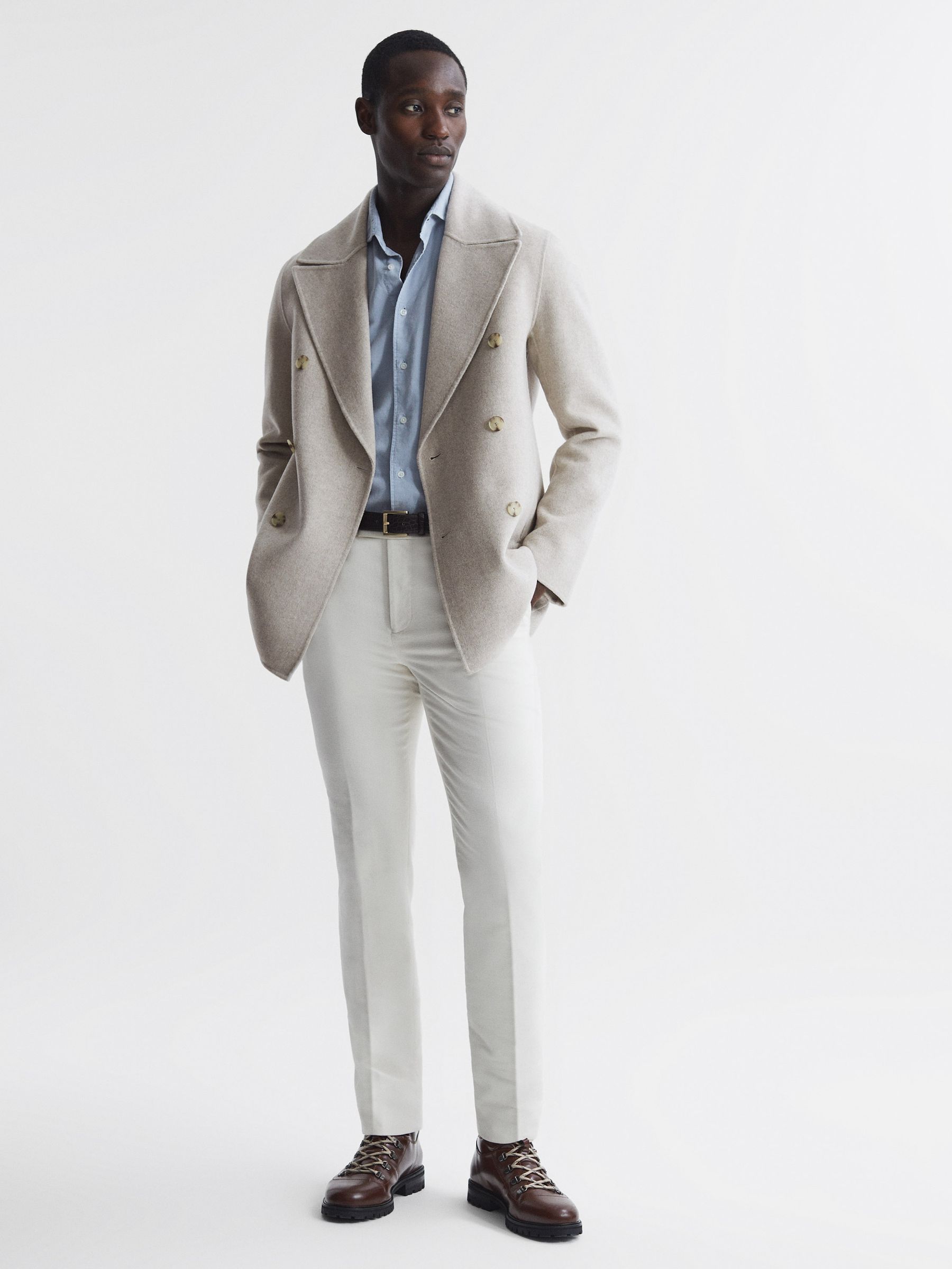 Wool Blend Double Breasted Coat in Oatmeal - Image 3 of 6