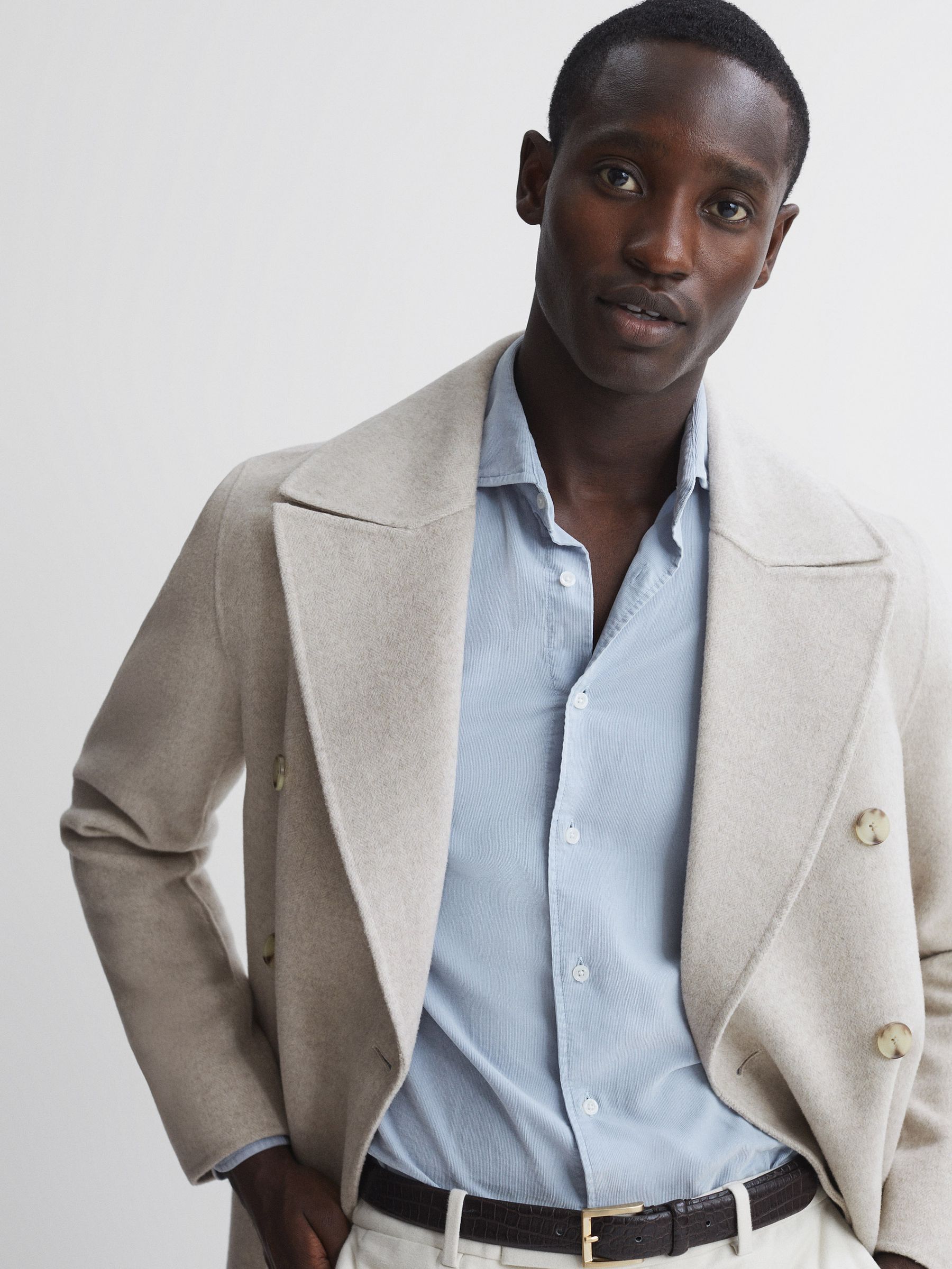 Wool Blend Double Breasted Coat in Oatmeal - Image 4 of 6