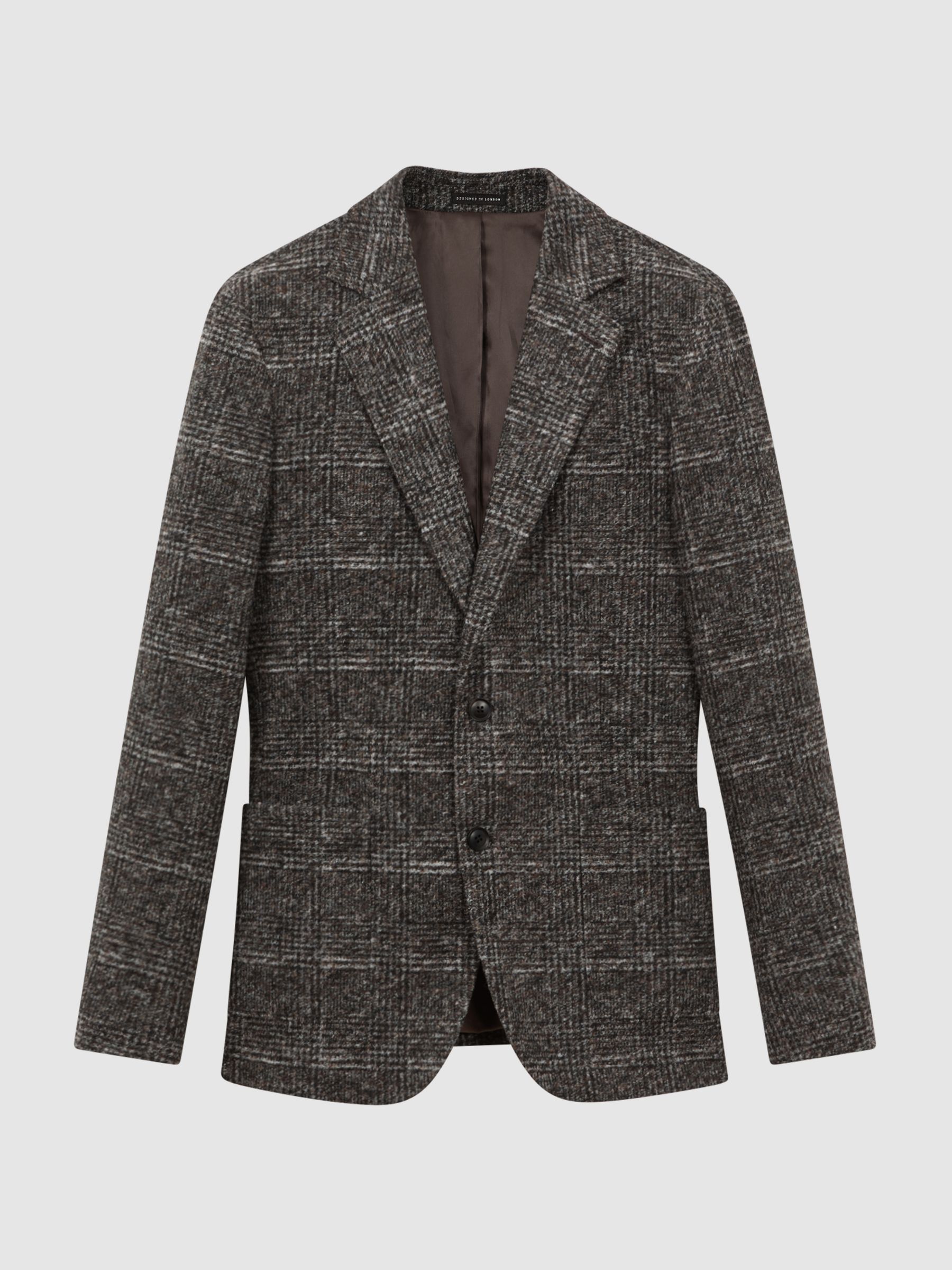 Slim Fit Wool Blend Checked Single Breasted Blazer in Charcoal - Image 2 of 7
