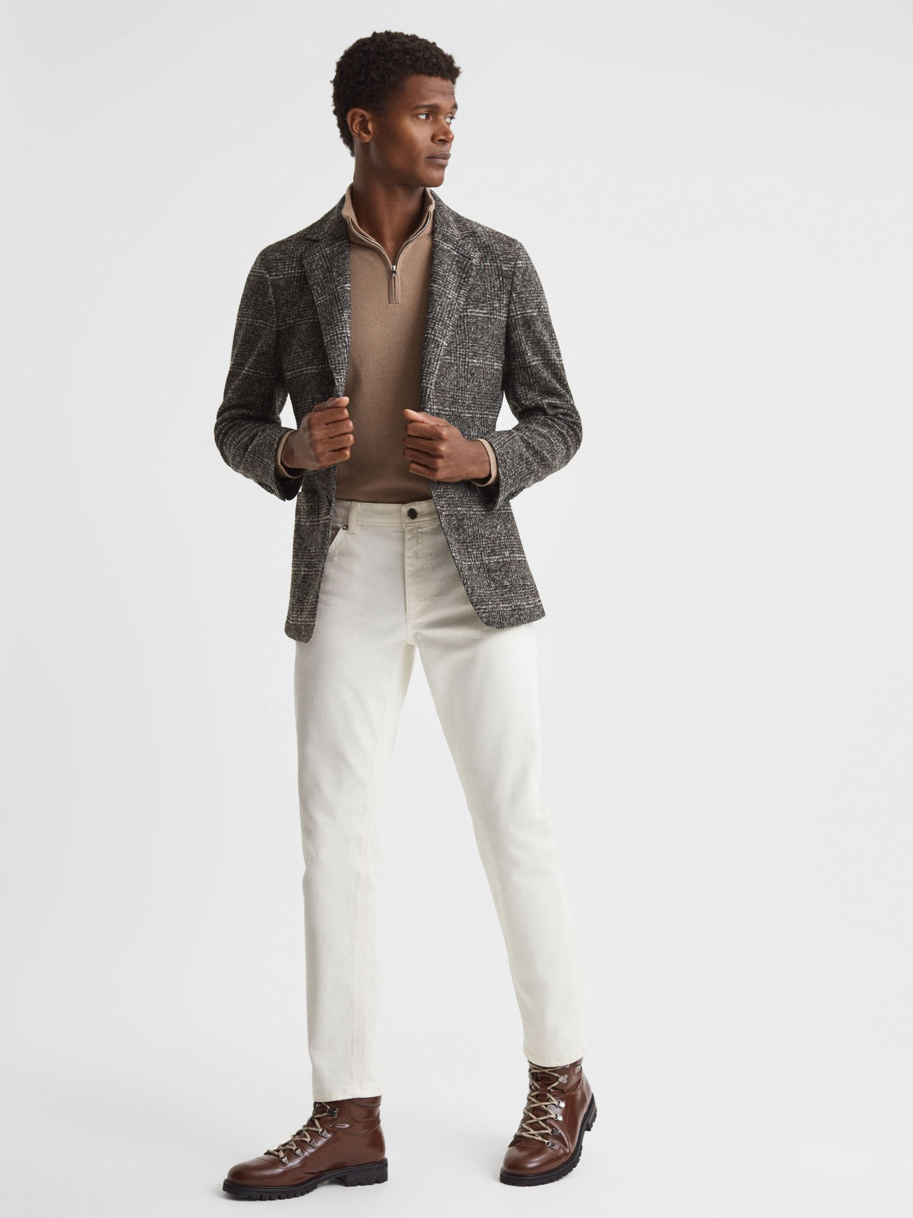 Slim Fit Wool Blend Checked Single Breasted Blazer in Charcoal - Image 3 of 7