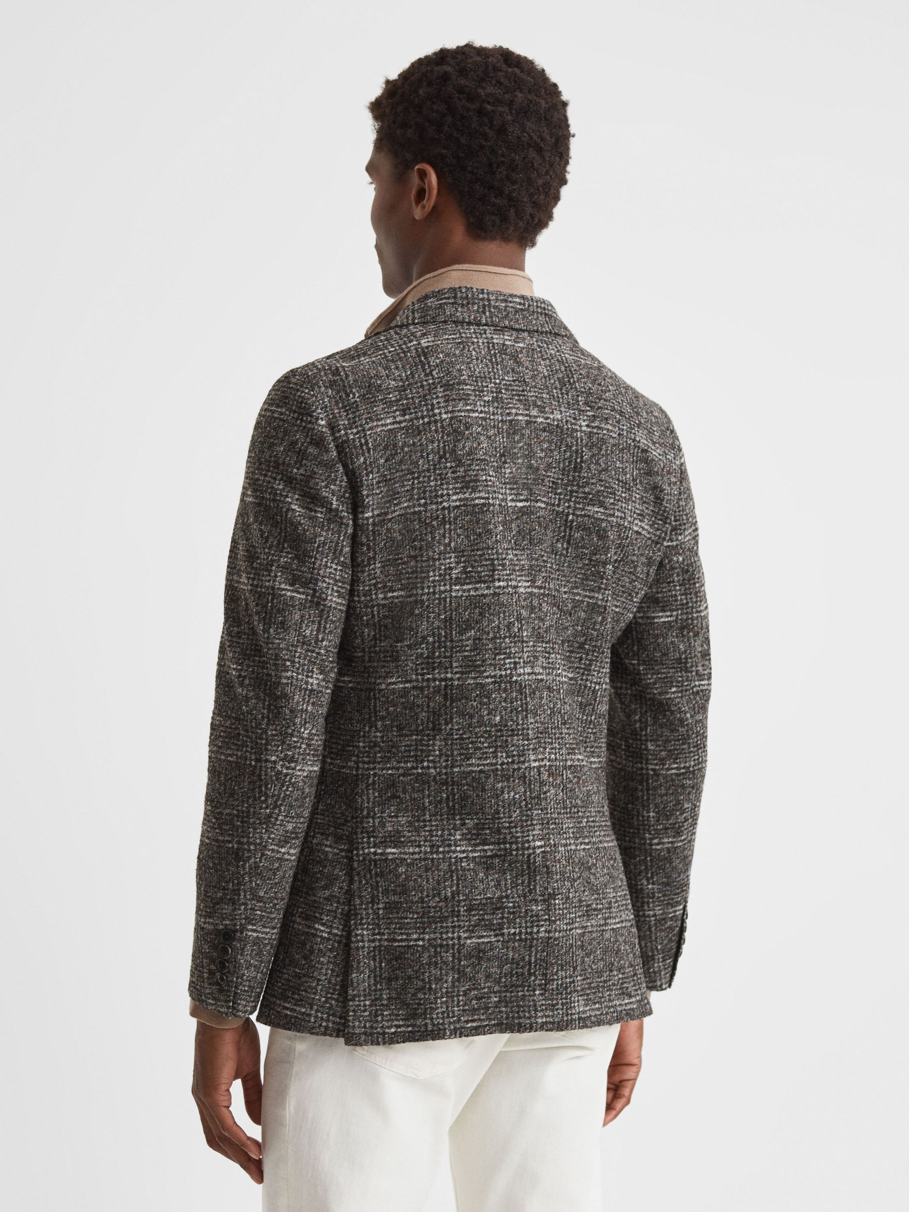 Slim Fit Wool Blend Checked Single Breasted Blazer in Charcoal - Image 4 of 7