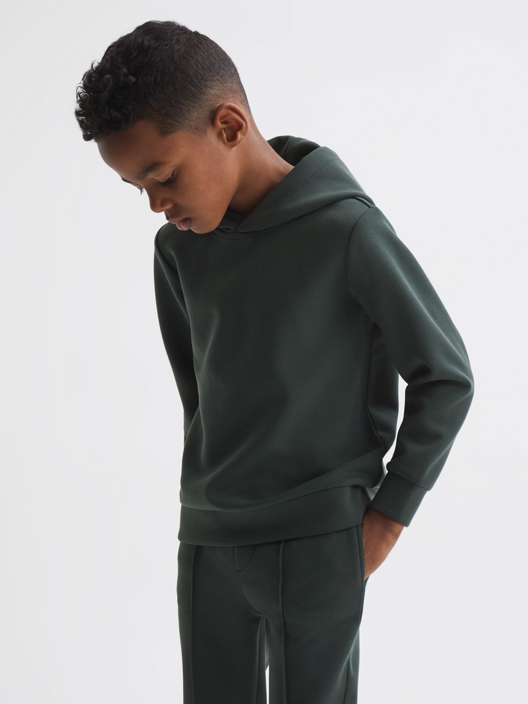 Senior Interlock Jersey Hoodie in Forest Green - Image 4 of 5