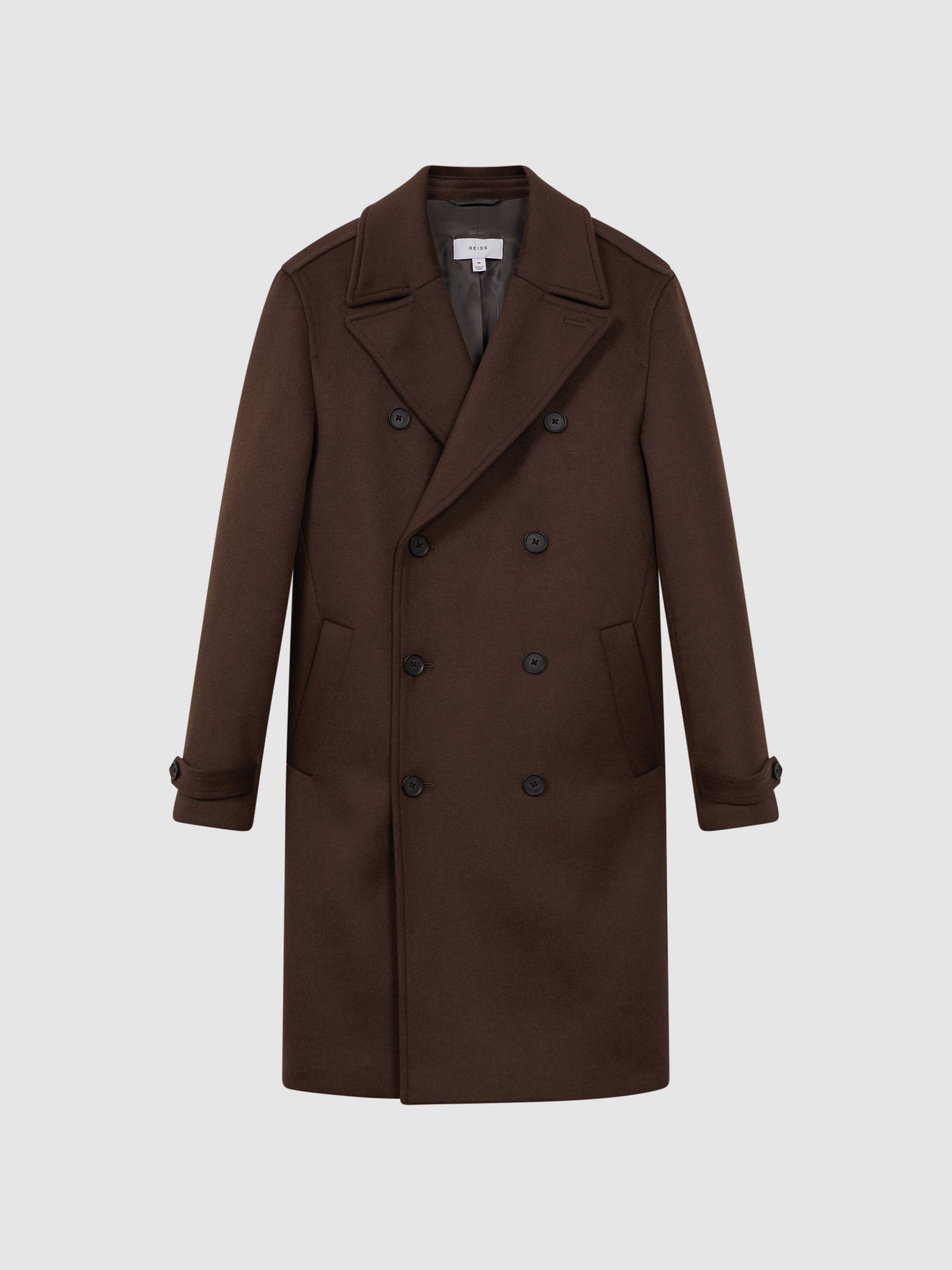 Reiss Wool Blend Double Breasted Coat in Mahogany | REISS