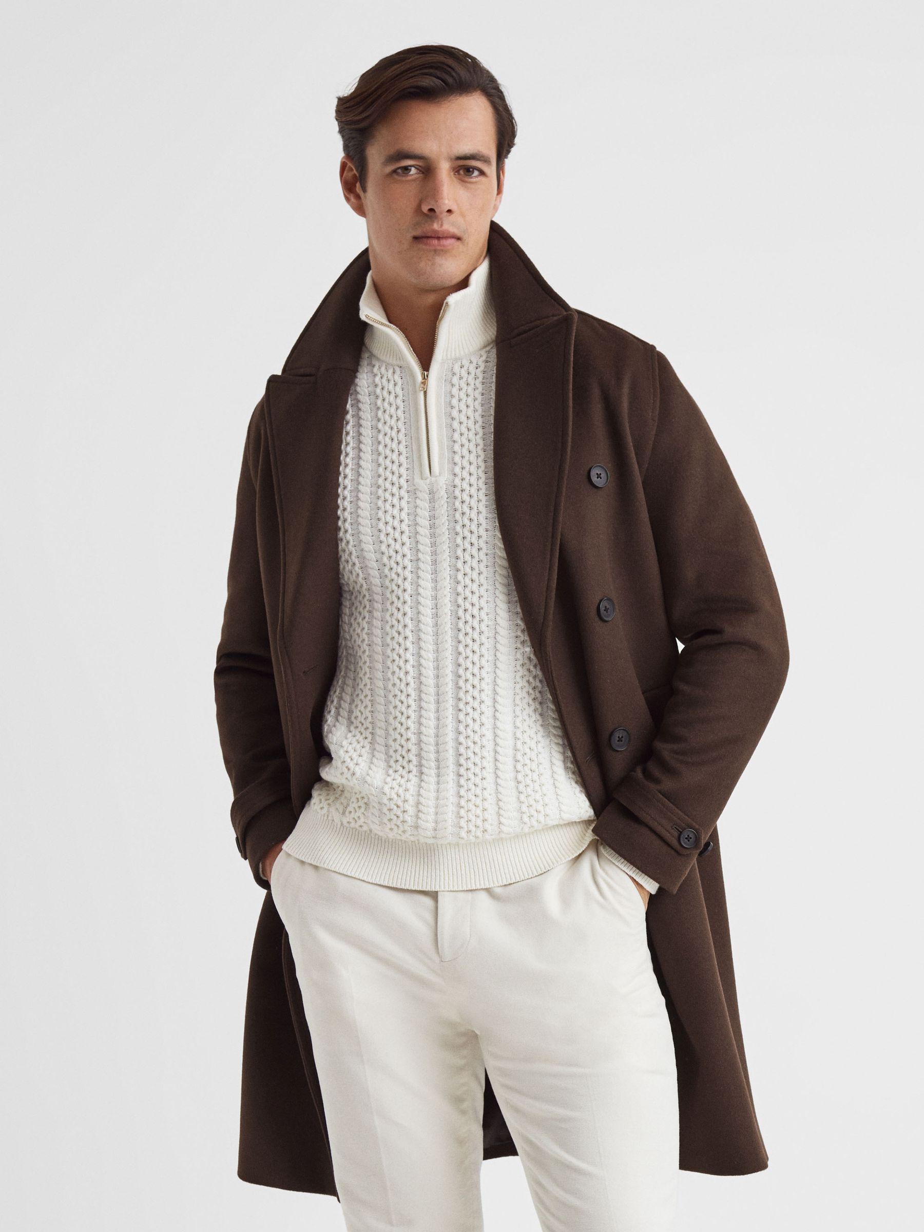 Wool Blend Double Breasted Coat in Mahogany - Image 3 of 5