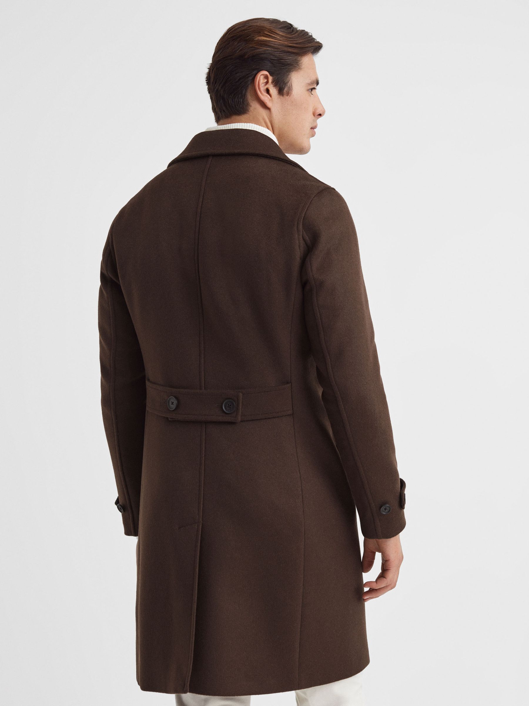 Reiss Wool Blend Double Breasted Coat in Mahogany | REISS