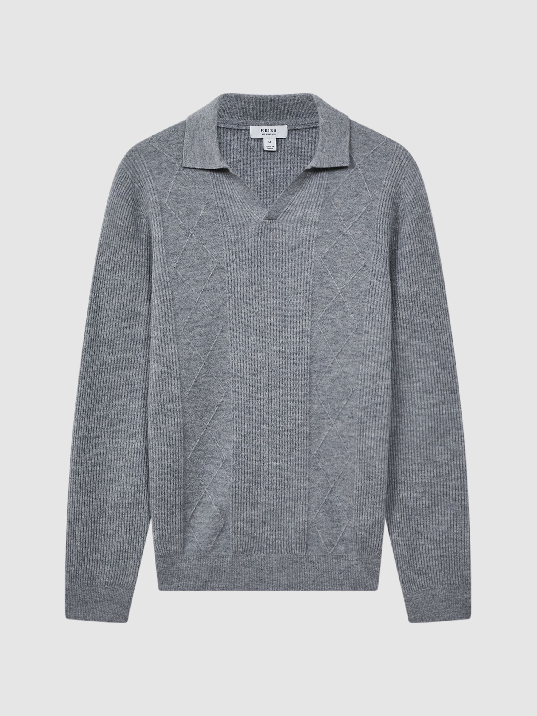 Wool Open Collar Top in Soft Grey Melange - Image 2 of 5