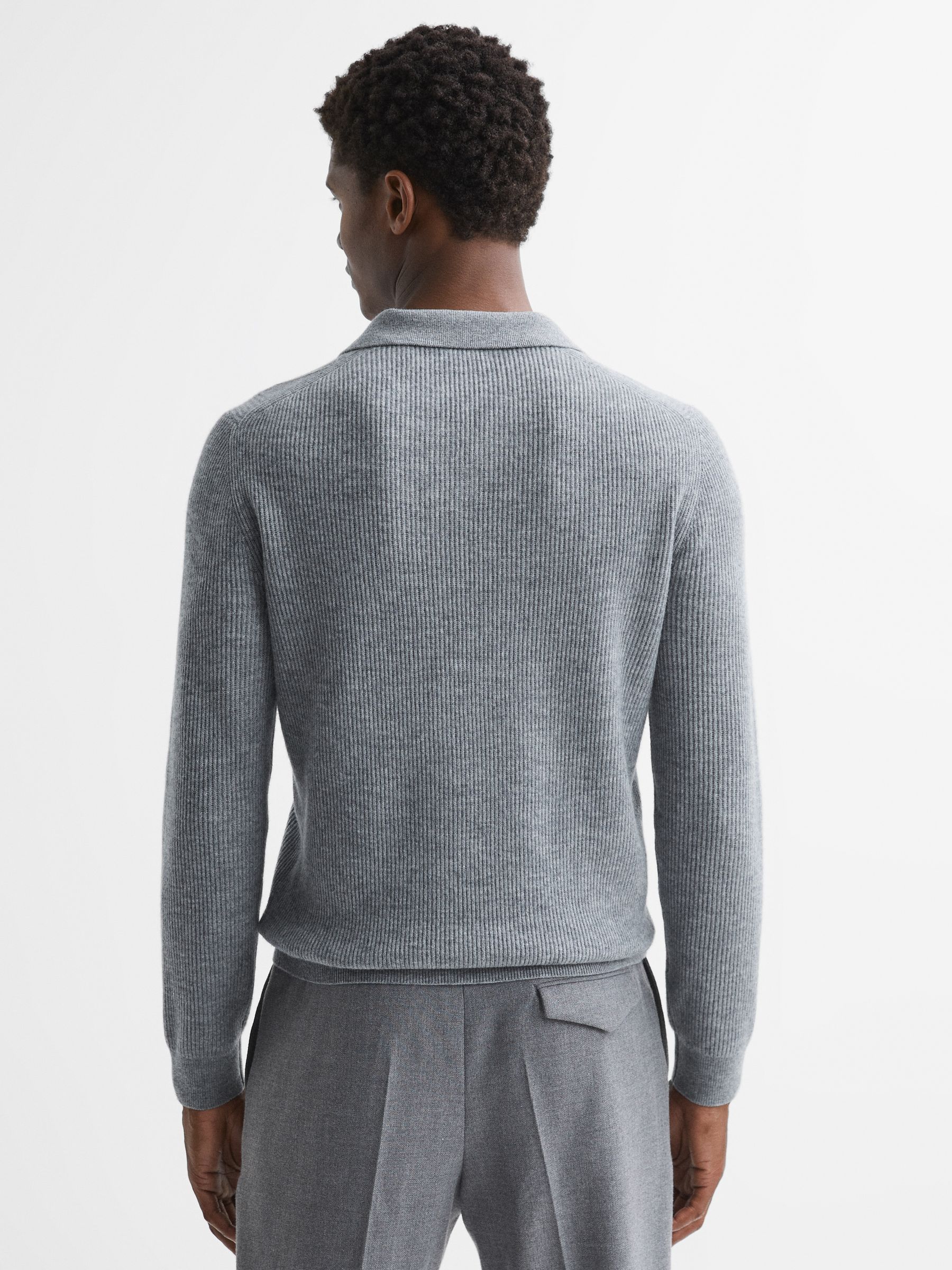 Wool Open Collar Top in Soft Grey Melange - Image 5 of 5
