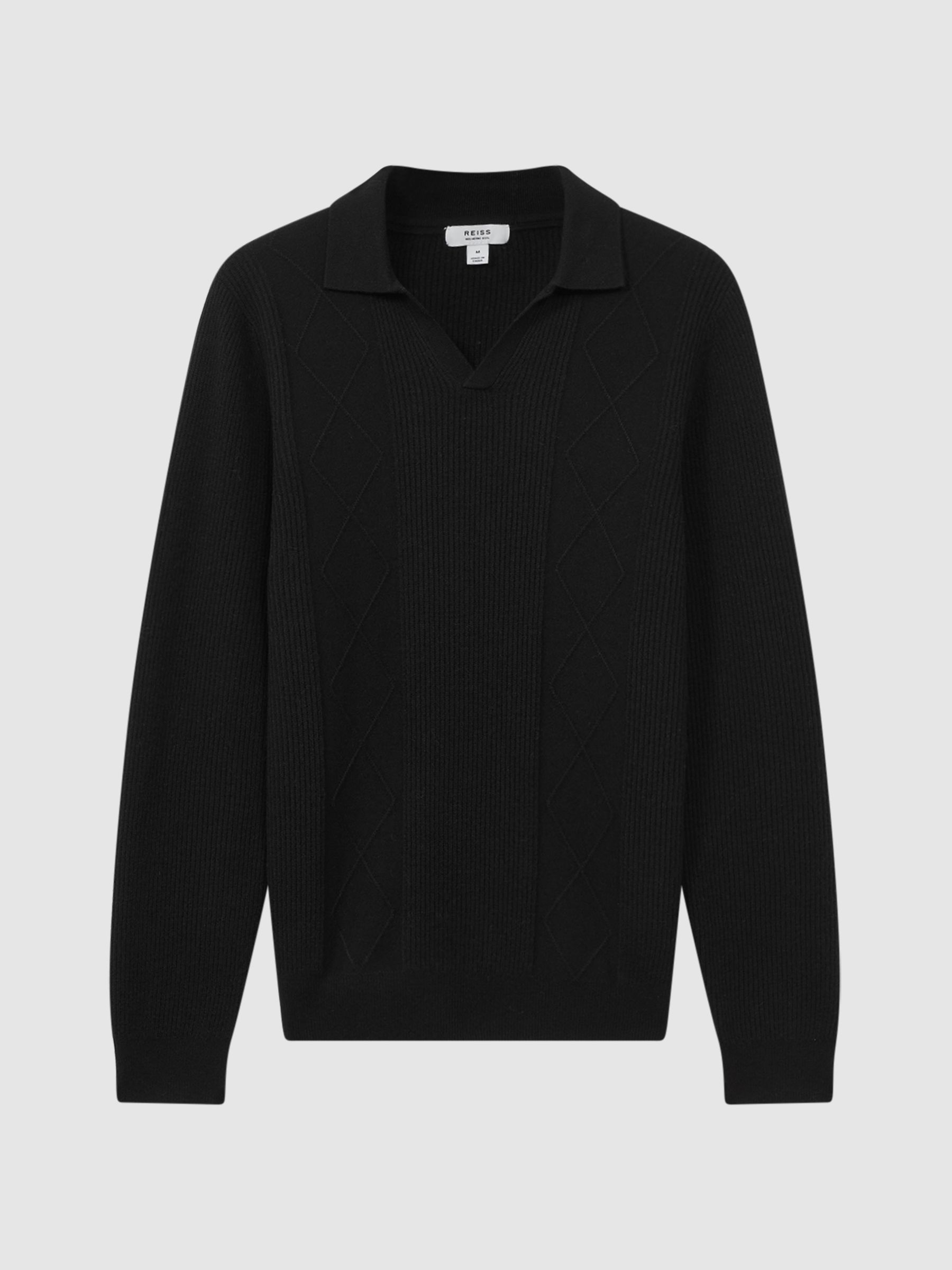Wool Open Collar Top in Black - Image 2 of 5