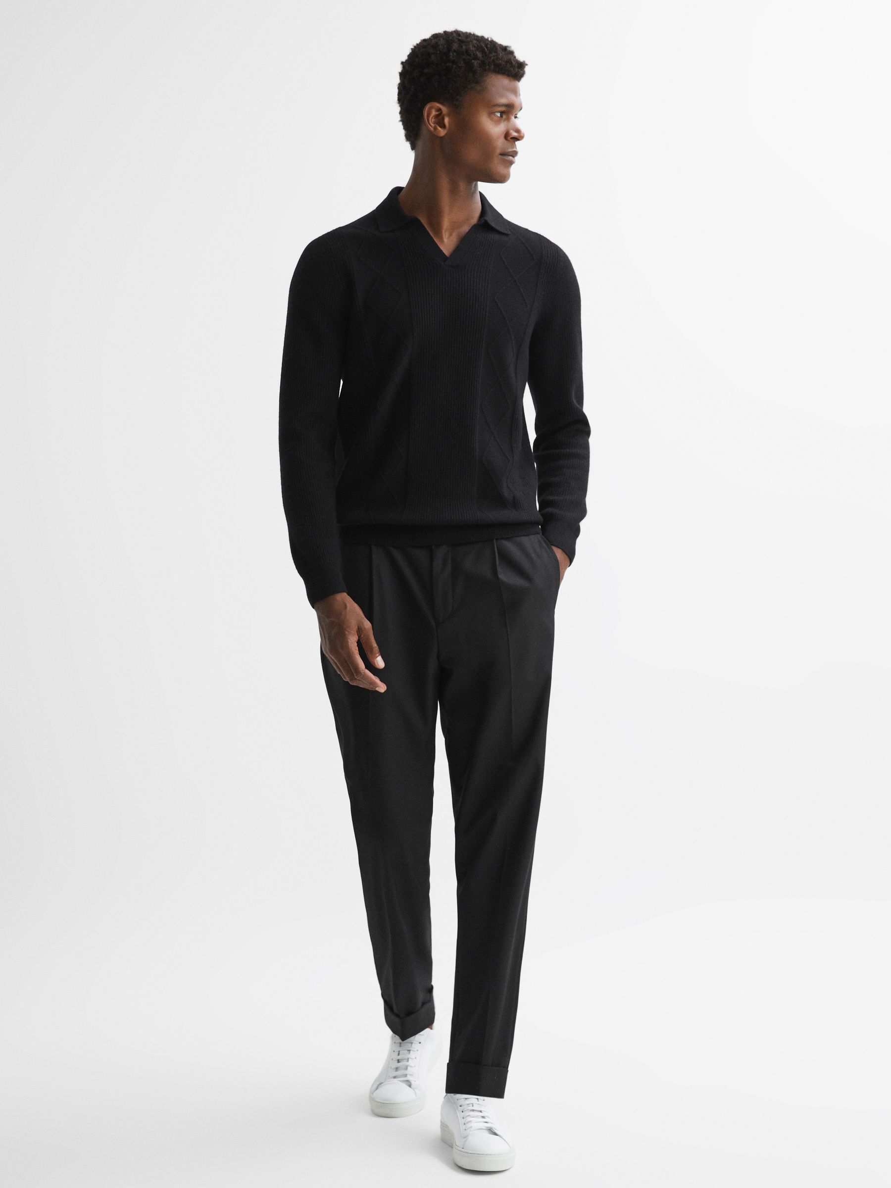 Wool Open Collar Top in Black - Image 3 of 5