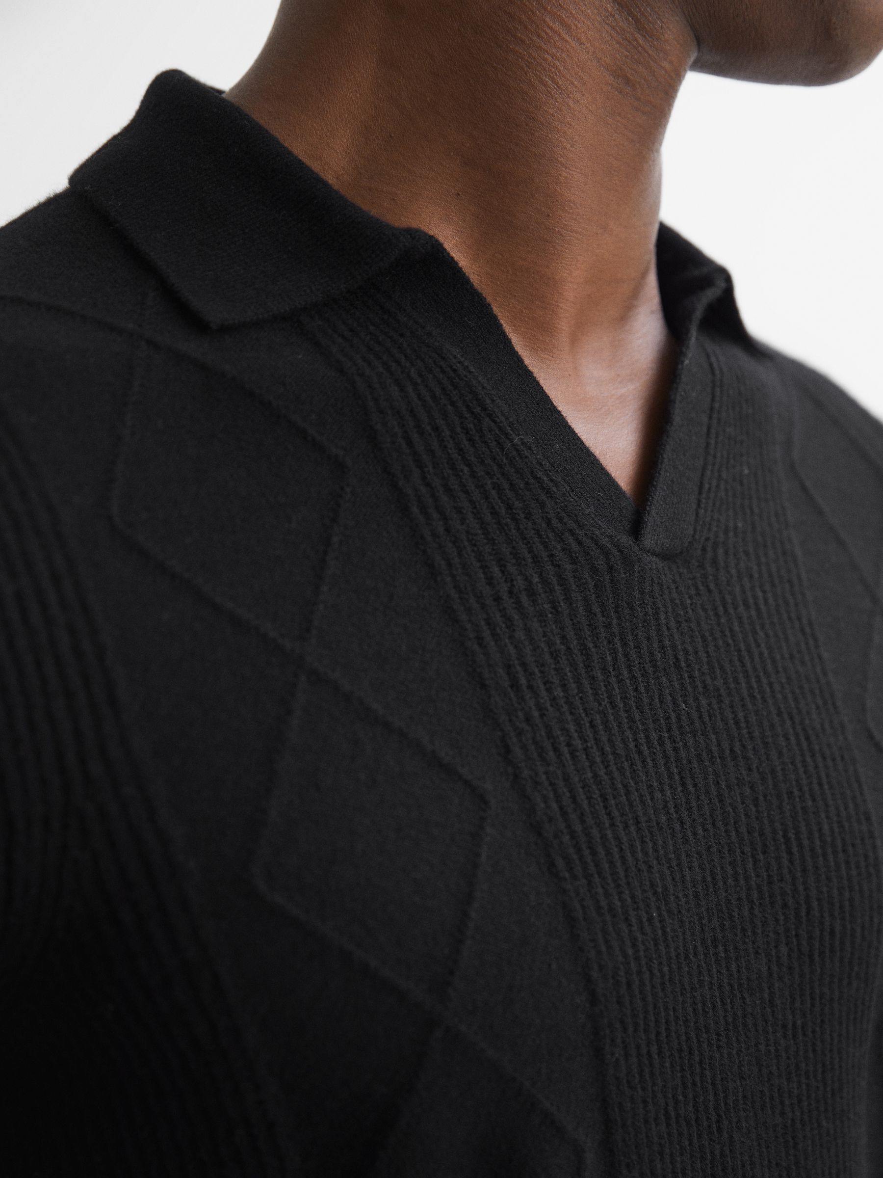 Wool Open Collar Top in Black - Image 4 of 5