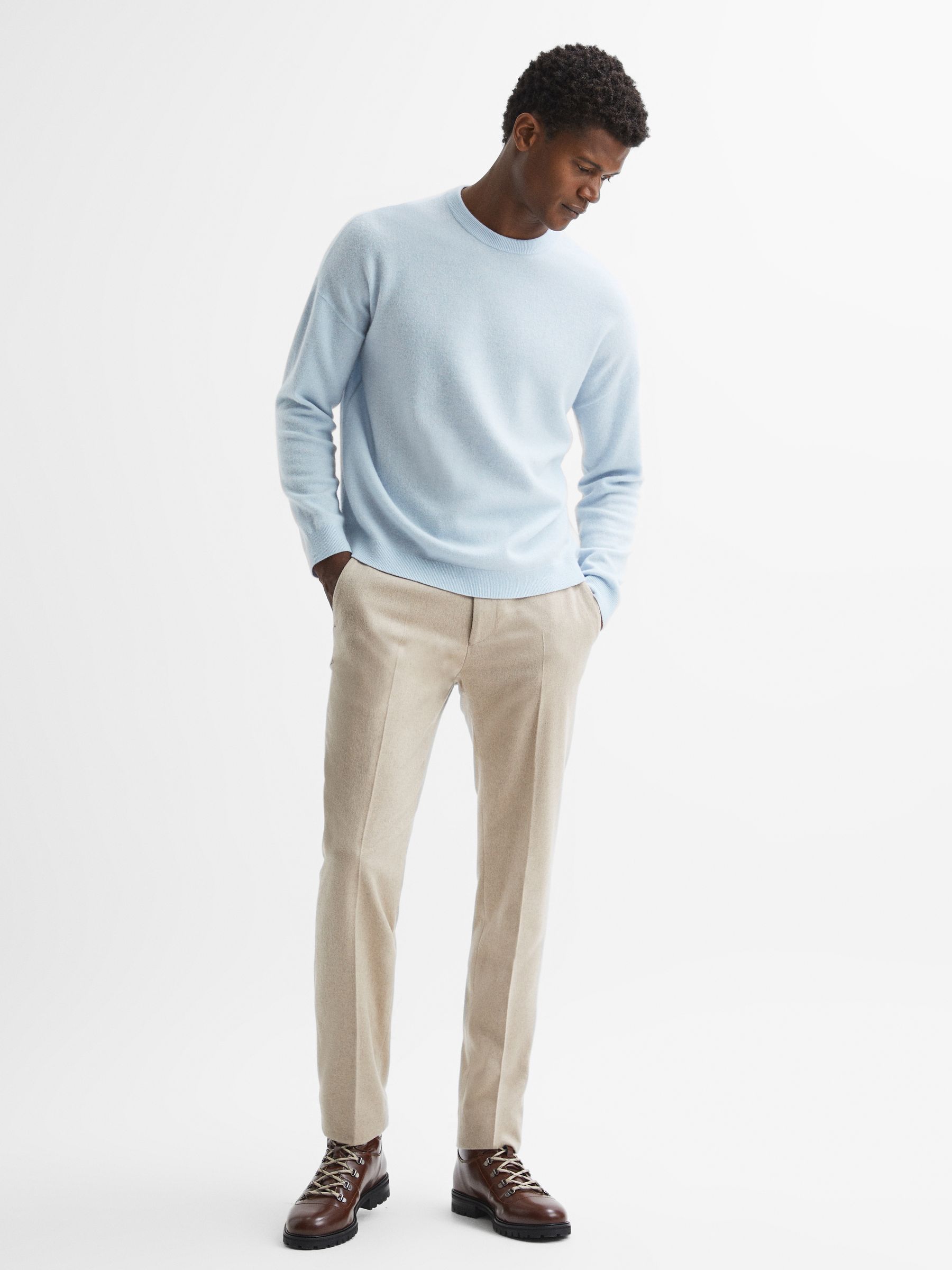 Wool Crew Neck Jumper in Soft Blue Melange - Image 1 of 5 Wool Crew Neck Jumper in Soft Blue Melange - Image 1 of 5