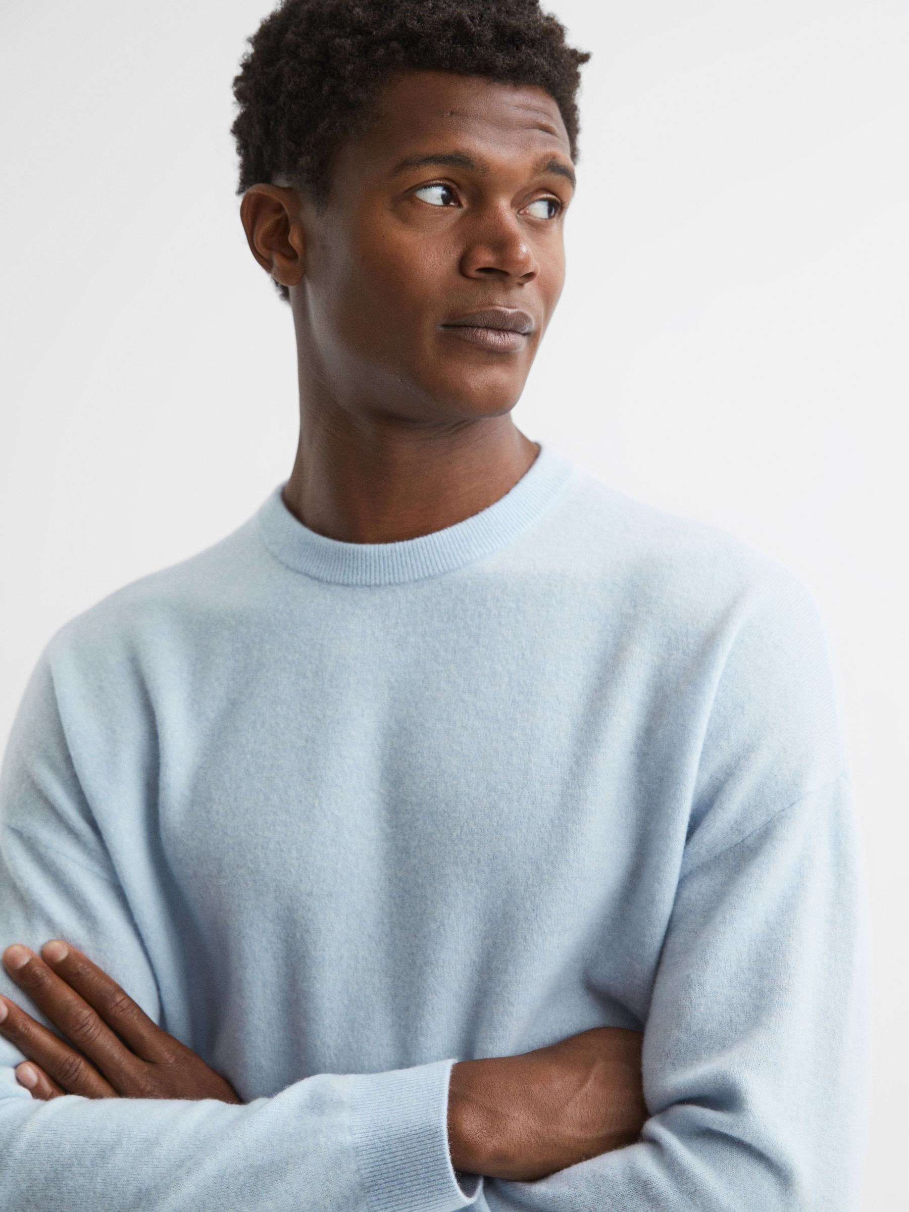Wool Crew Neck Jumper in Soft Blue Melange - Image 3 of 5