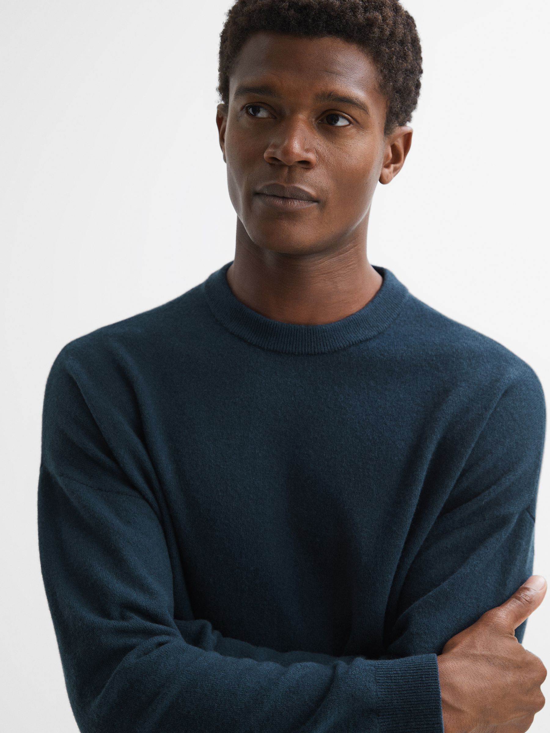 Reiss Wool Crew Neck Jumper in Petrol Blue REISS