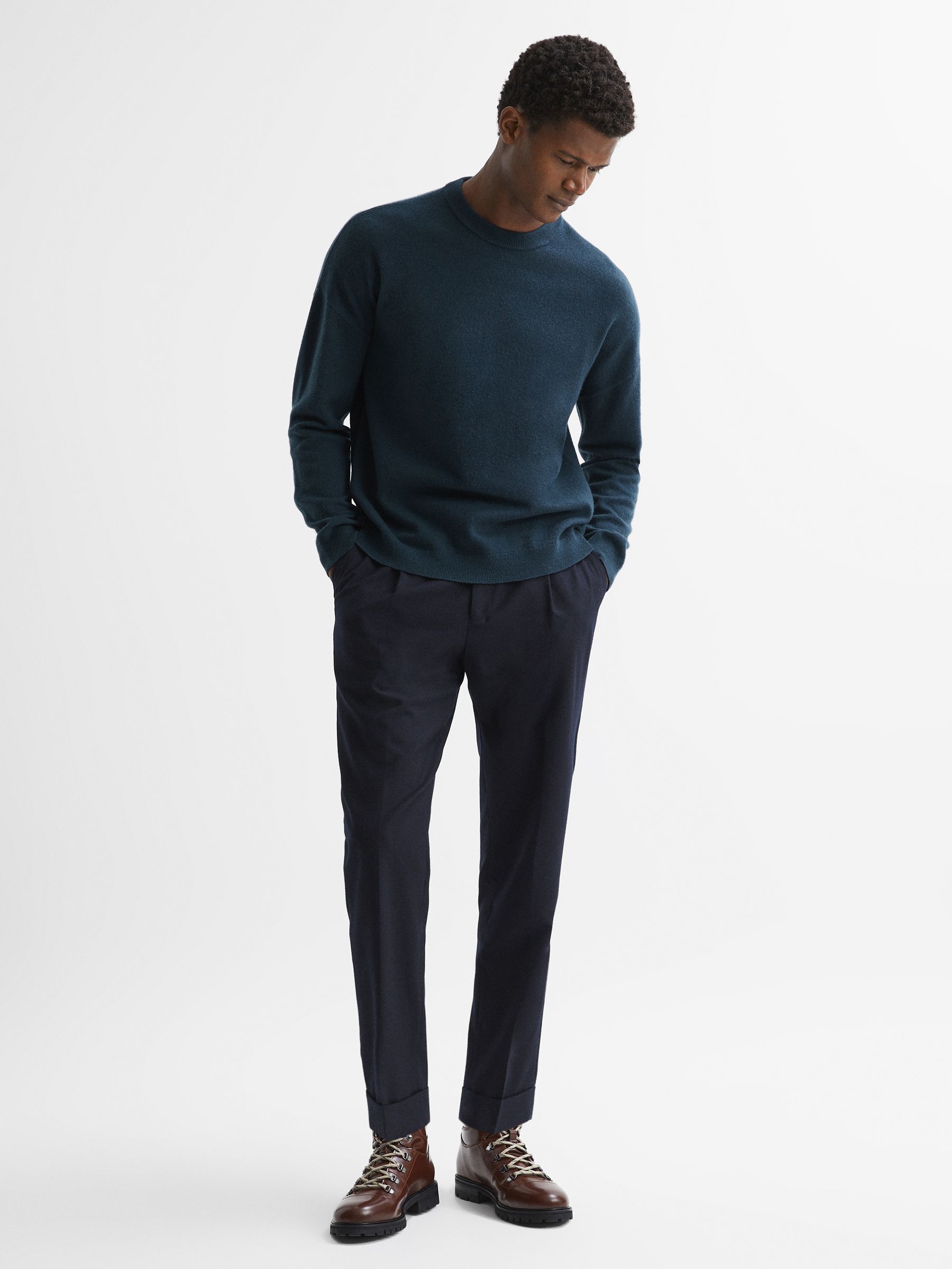 Wool Crew Neck Jumper in Petrol Blue - Image 4 of 5