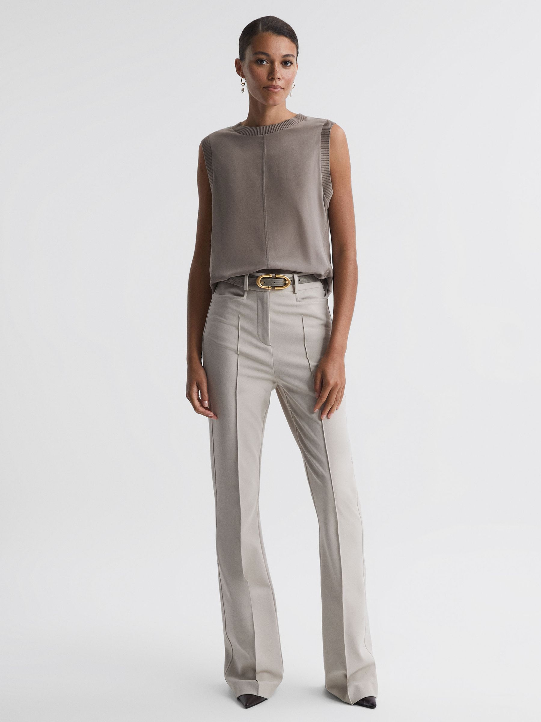 Silk Front Crew Neck Vest in Taupe - Image 3 of 5