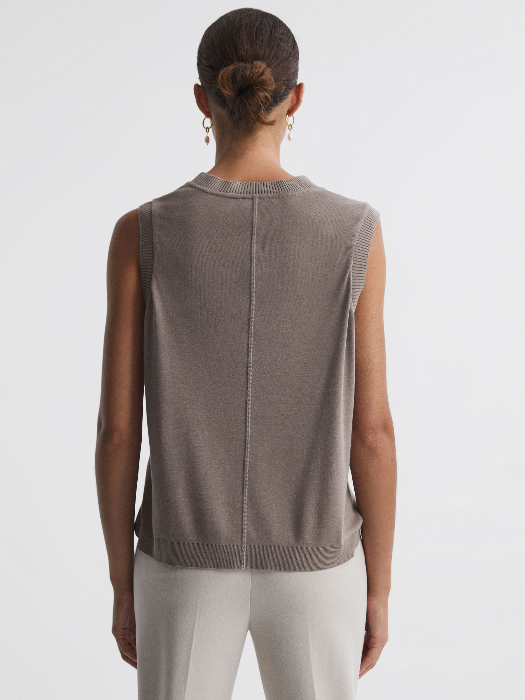Silk Front Crew Neck Vest in Taupe - Image 5 of 5