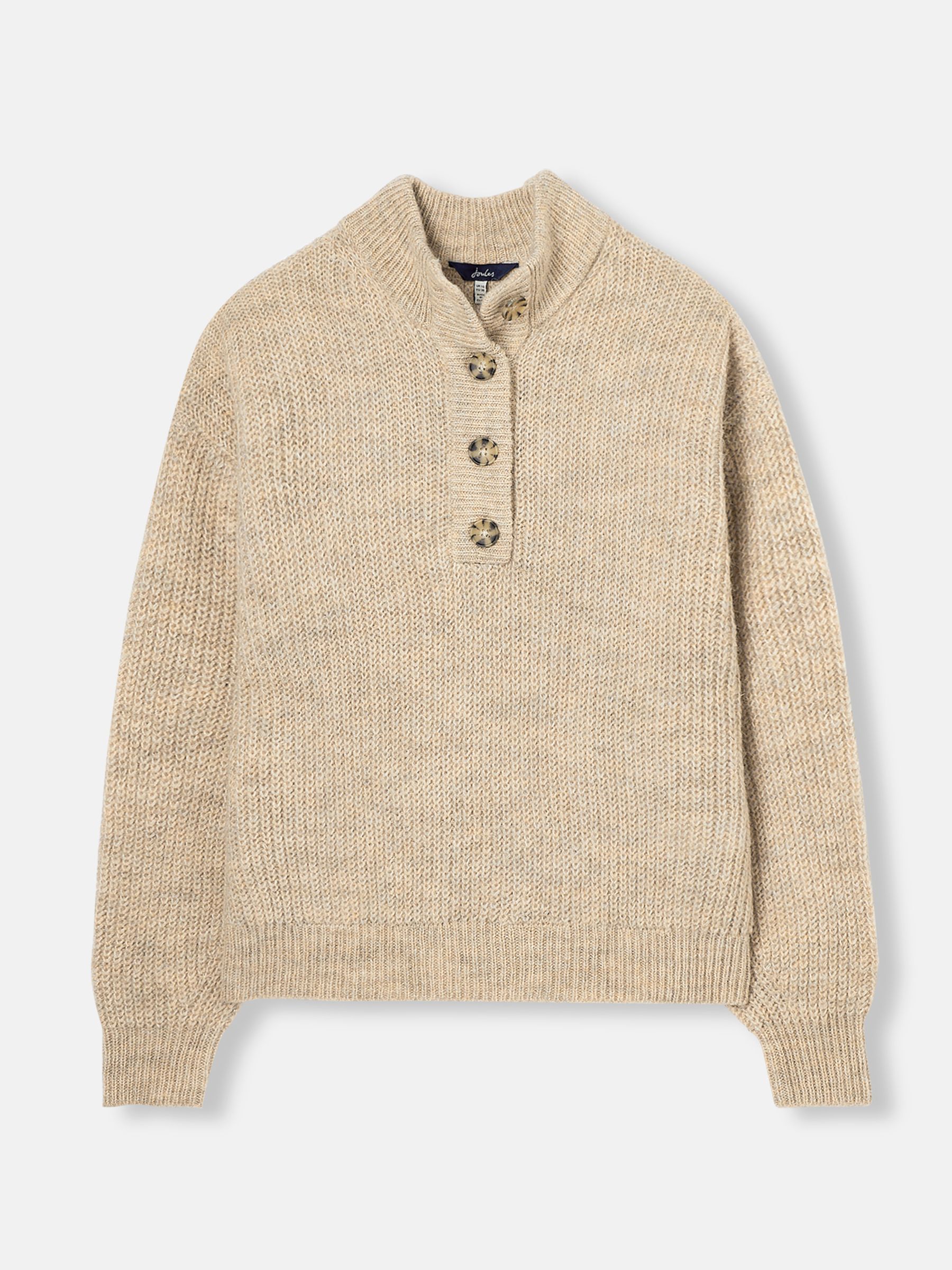 Kayleigh Beige Button Neck Ribbed Jumper - Image 1 of 1