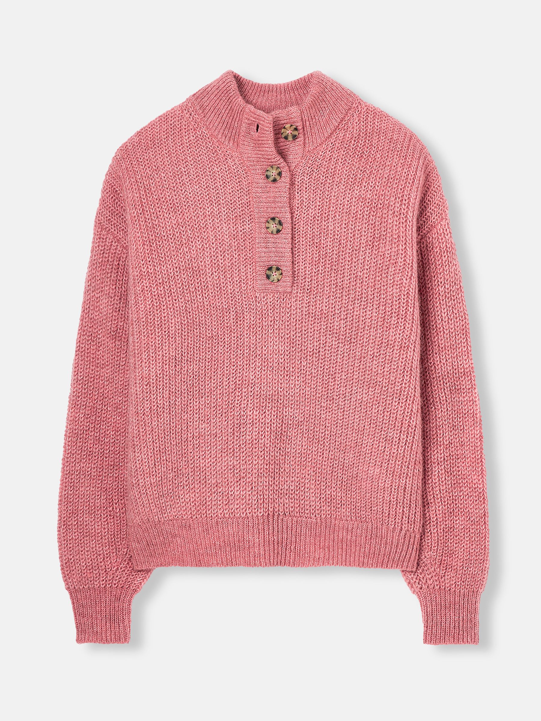 Kayleigh Pink Button Neck Ribbed Jumper - Image 1 of 1