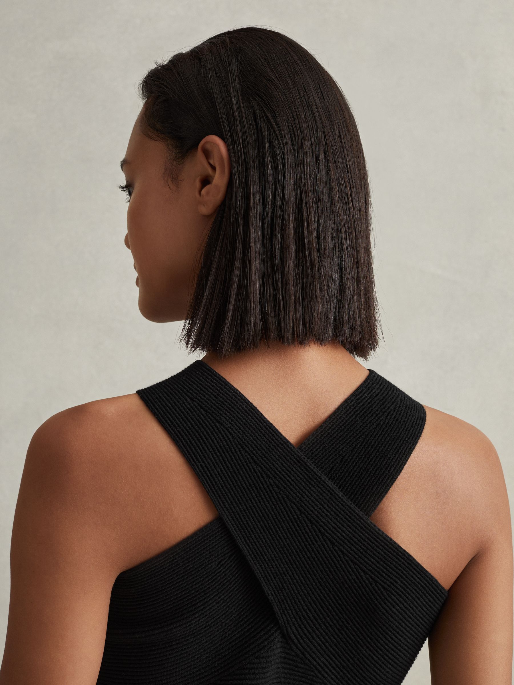 Ribbed Cross-Over Vest in Black - Image 5 of 6