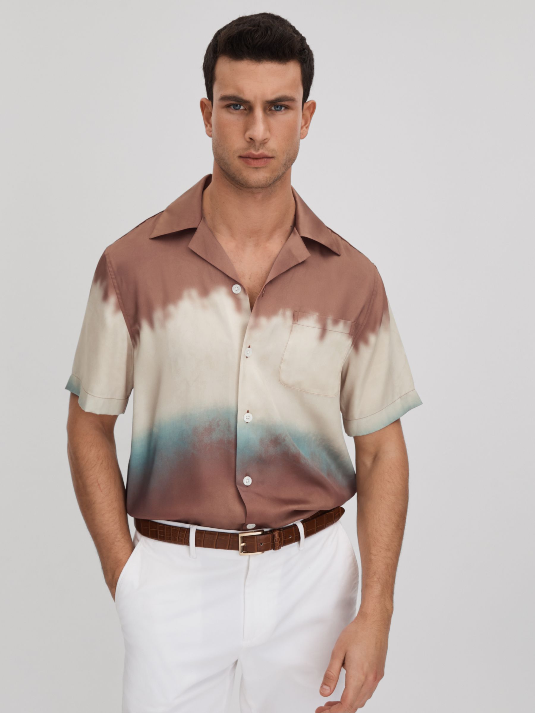 Ombre Print Cuban Collar Shirt in Tobacco - Image 6 of 7
